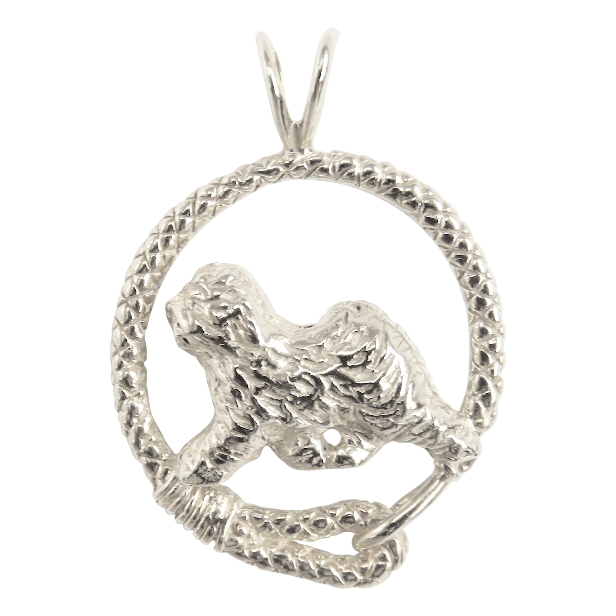 Old English Sheepdog in Solid Sterling Silver Leash Pendant