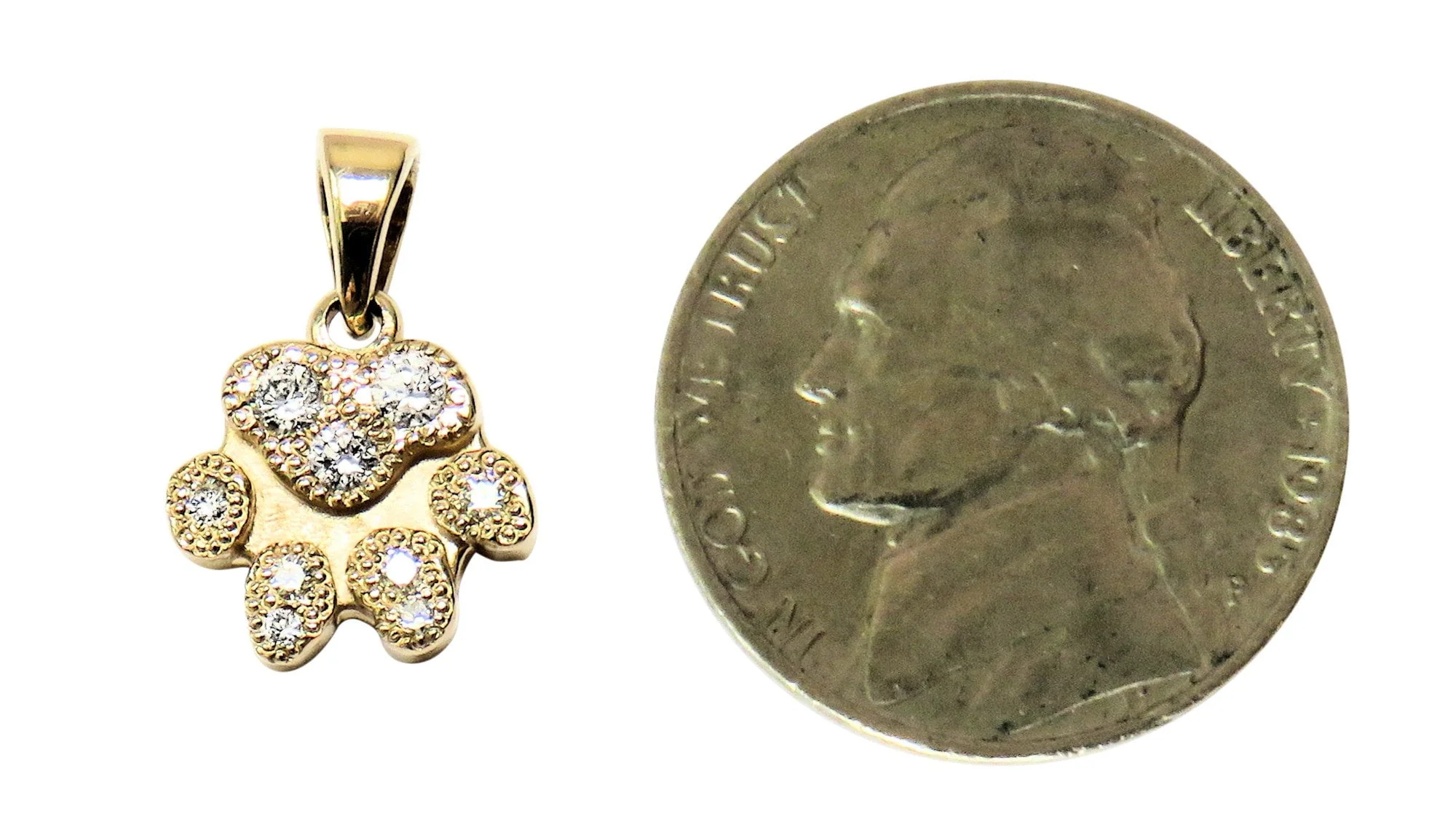 Solid 14K Gold Dog Paw Pave Pendant with Hand-Set Diamonds - Image 4