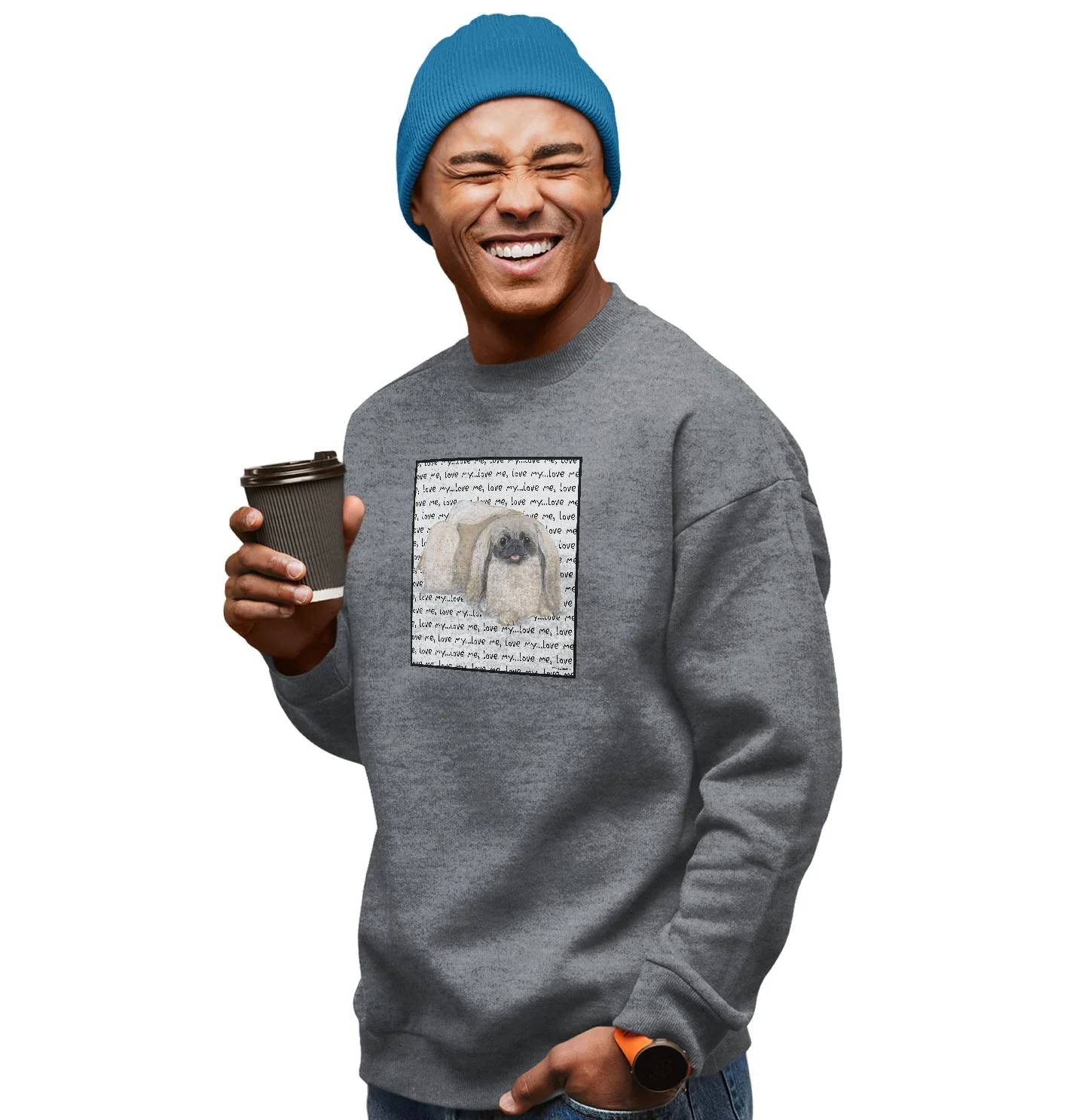 Pekingese Love Text - Adult Unisex Crewneck Sweatshirt - Image 3