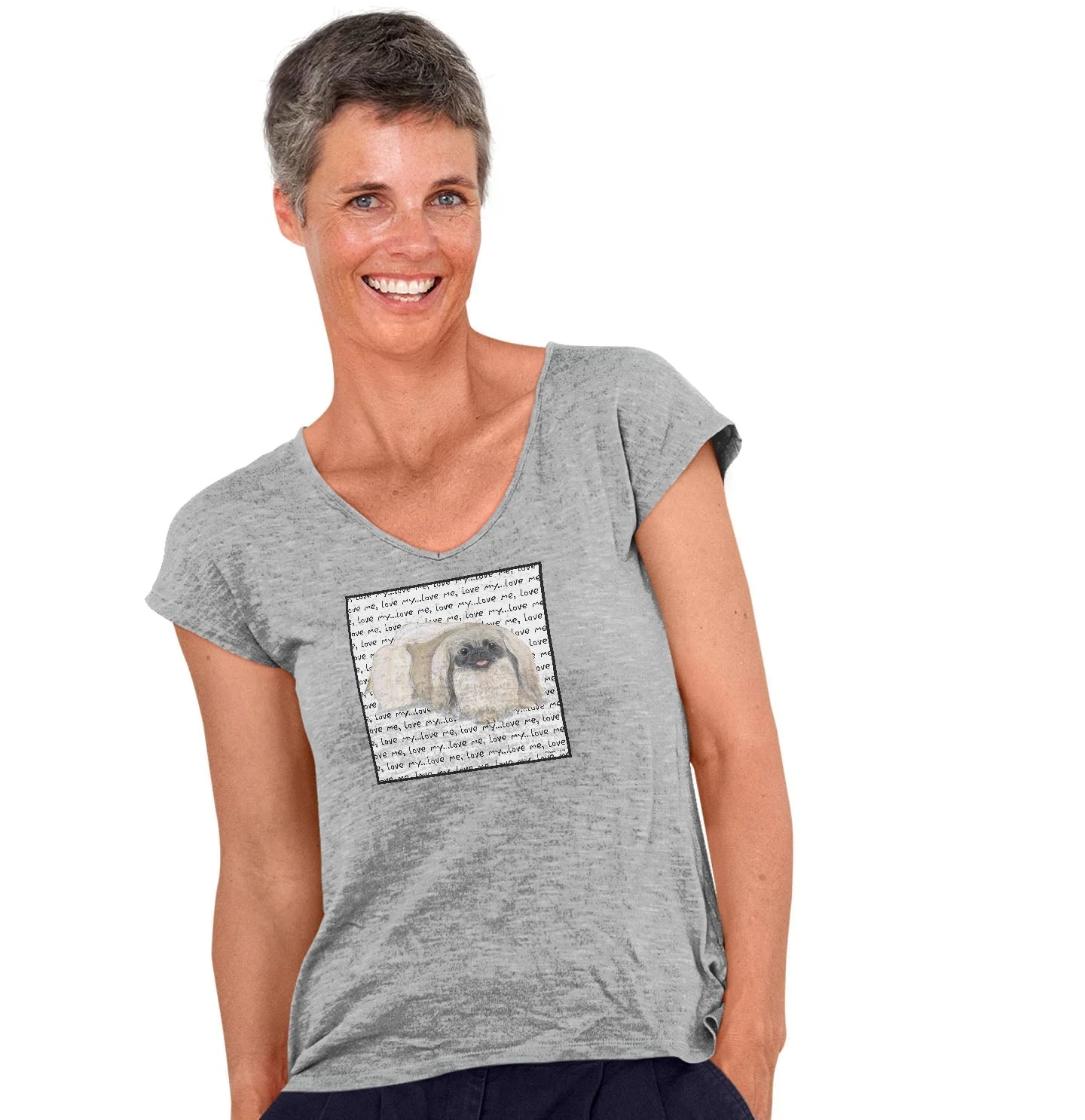 Pekingese Love Text - Women's V-Neck T-Shirt - Image 3