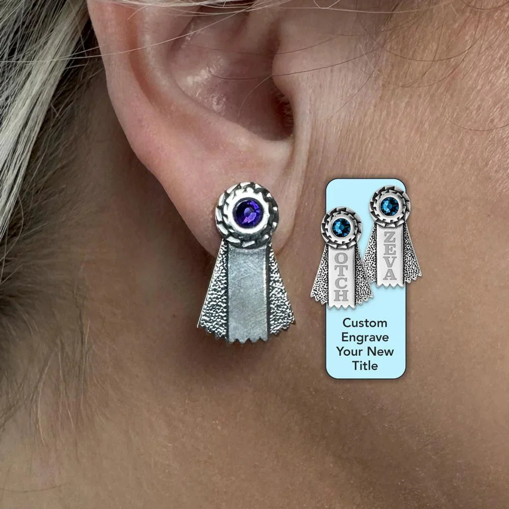 Personalized Crystal Ribbon Sterling Stud Earring Championship Jewelry - Image 3