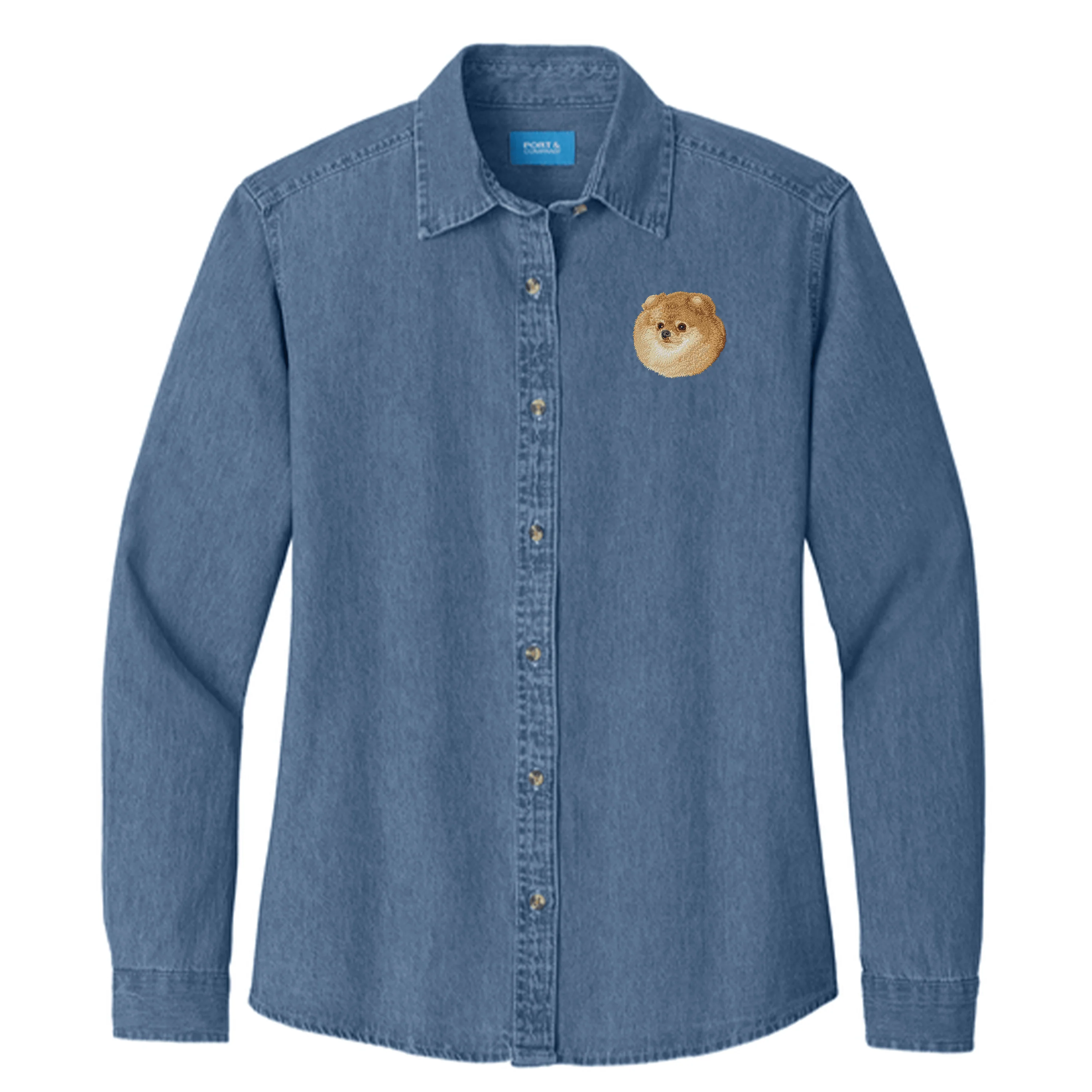 Pomeranian Embroidered Women's Denim Shirt