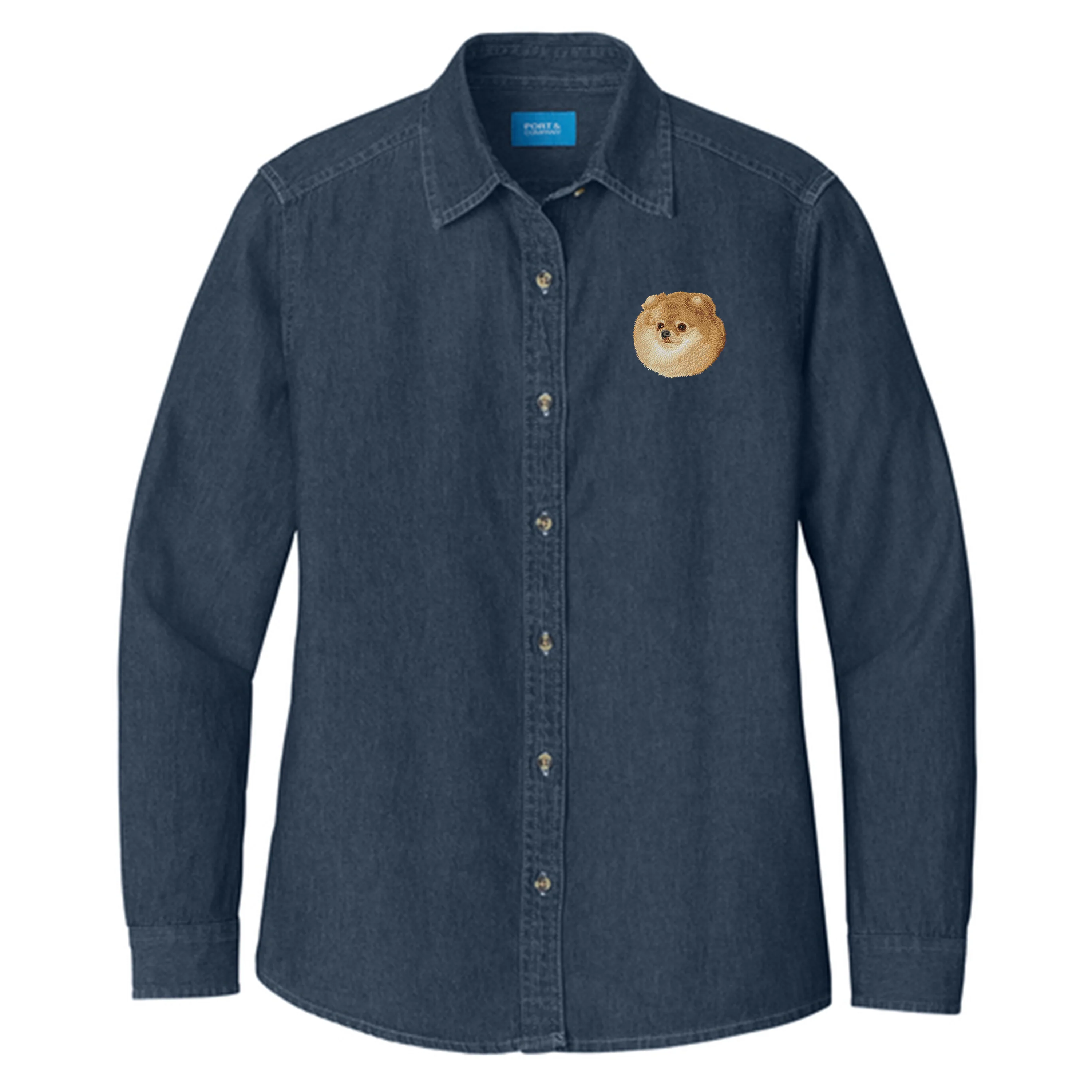 Pomeranian Embroidered Women's Denim Shirt - Image 3