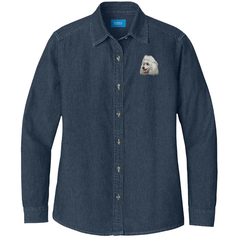 Poodle Embroidered Women's Denim Shirt - Image 3