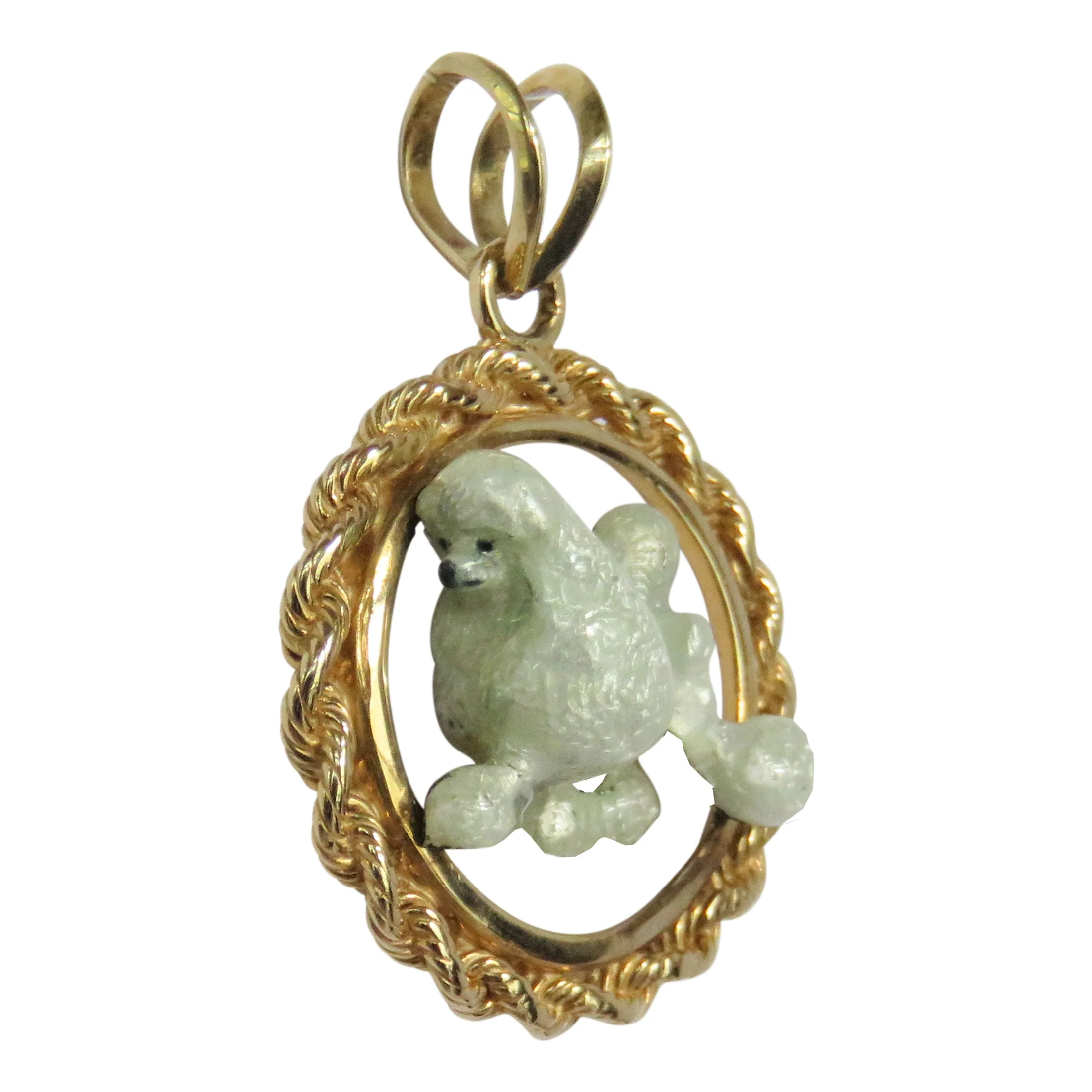 Poodle in 14K Gold Rope Circle Pendant Custom Enamel - Image 2