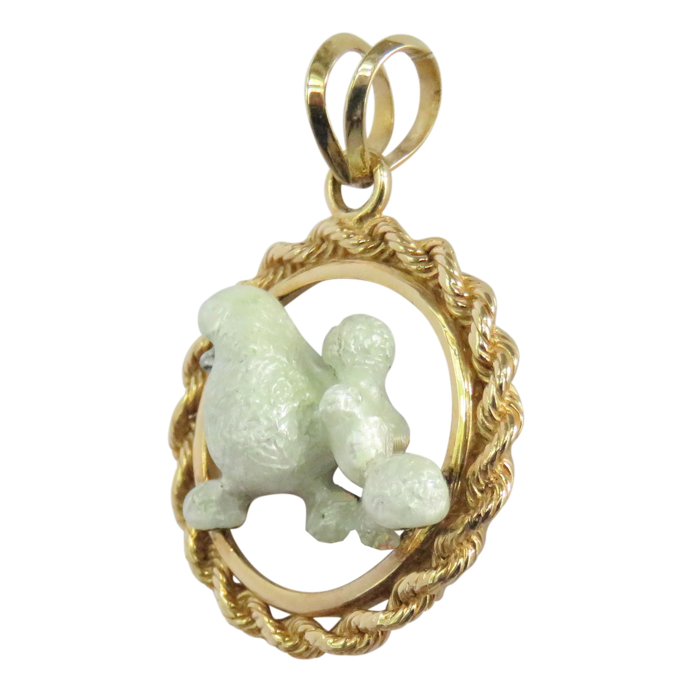 Poodle in 14K Gold Rope Circle Pendant Custom Enamel - Image 3