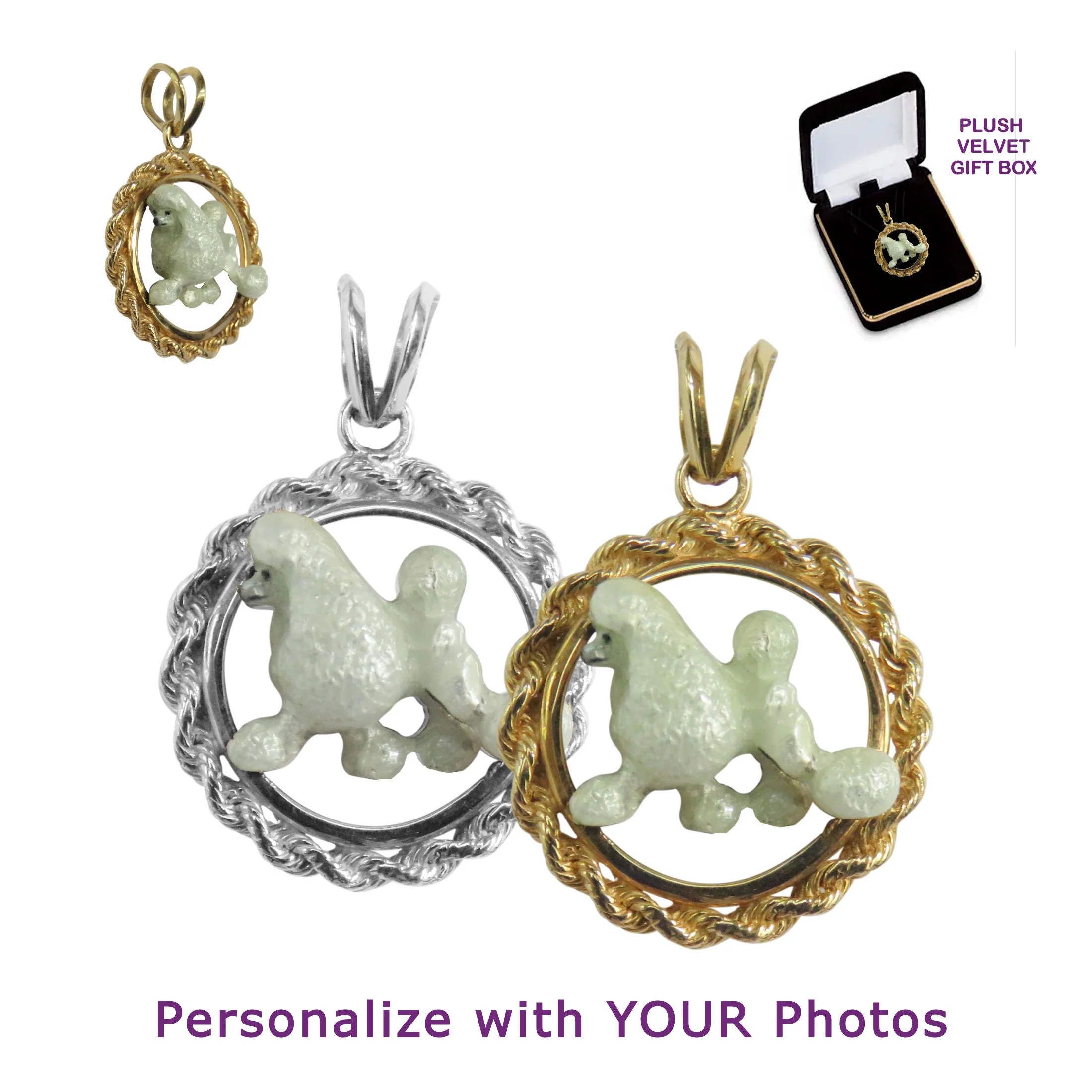 Poodle in Sterling Silver Rope Circle Pendant Custom Enamel - Image 2