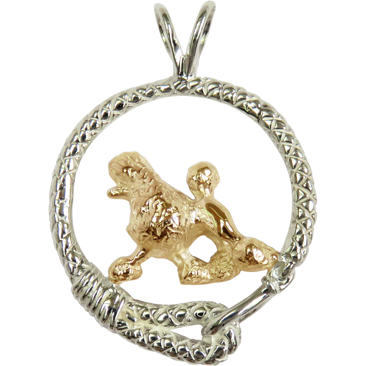 Solid 14K Gold Poodle in Sterling Silver Leash Pendant