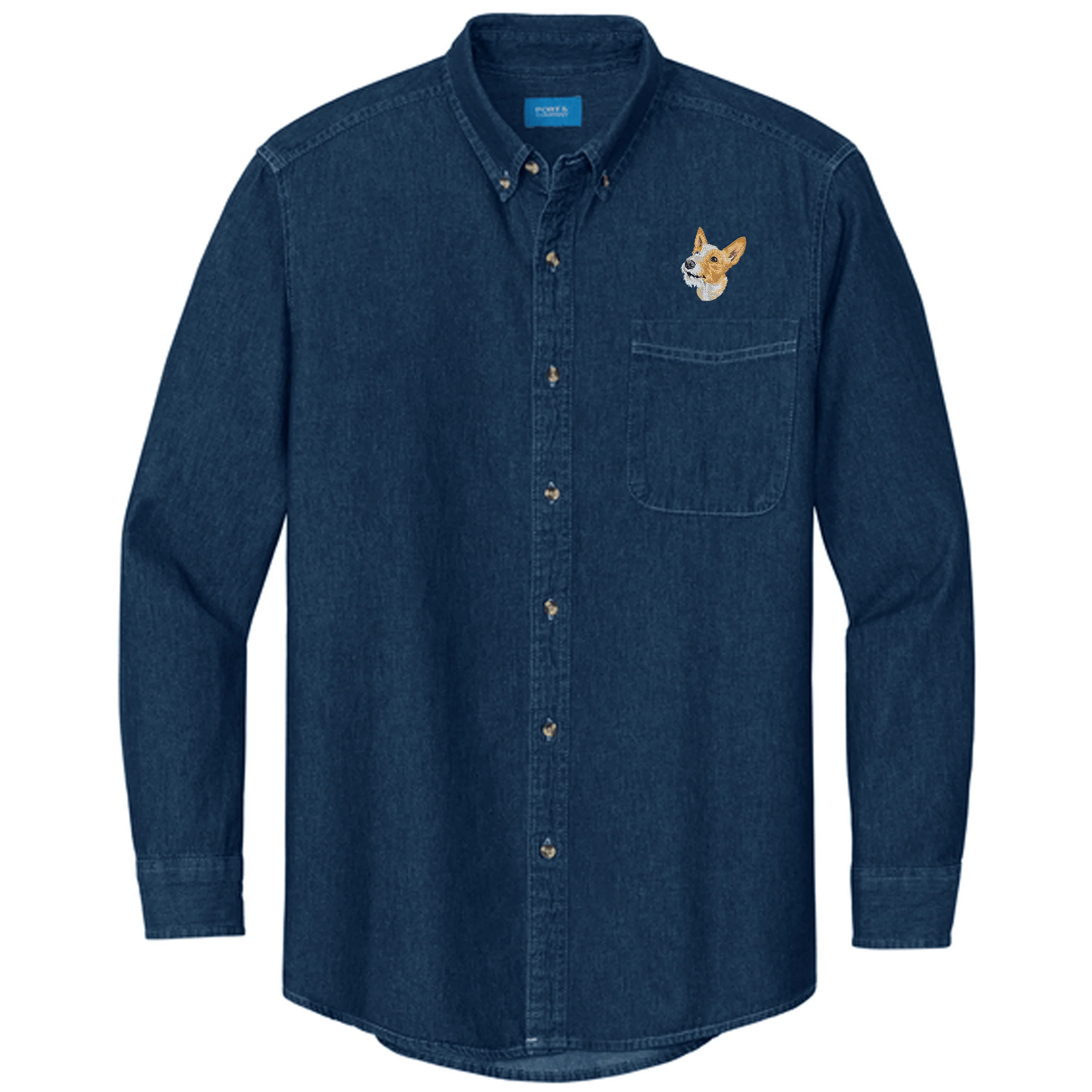 Portuguese Podengo Pequeno Embroidered Men's Denim Shirt - Image 3