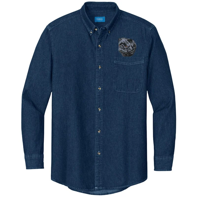 Pug Embroidered Men's Denim Shirt - Image 3