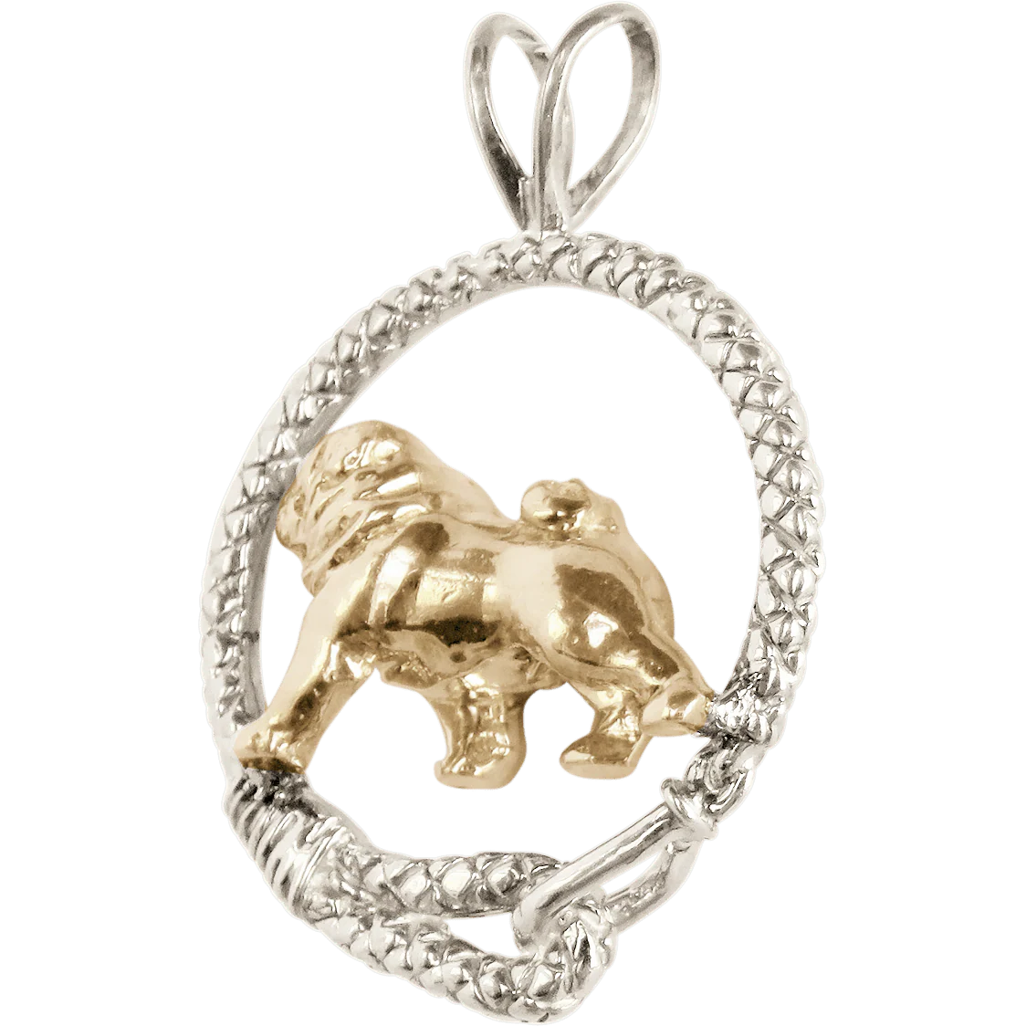 Solid 14K Gold Pug in Sterling Silver Leash Pendant - Image 3