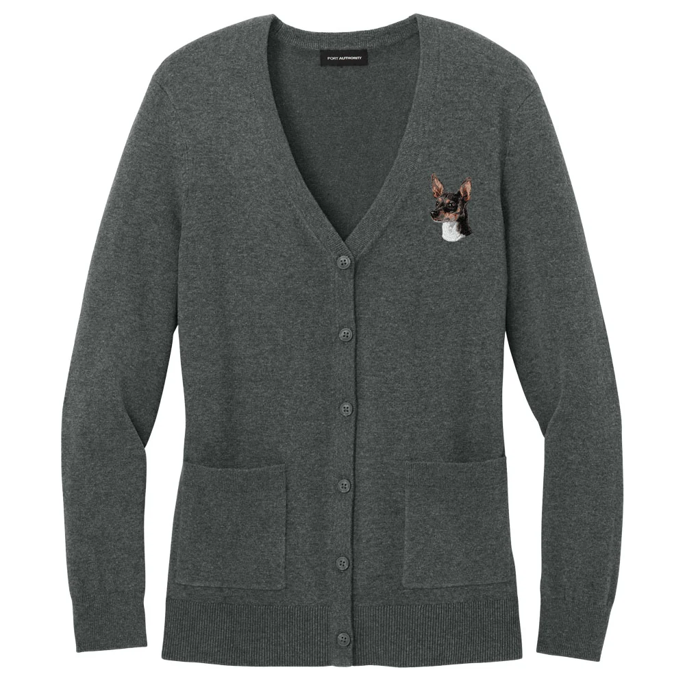 Rat Terrier Embroidered Button-Up Cardigan Sweater