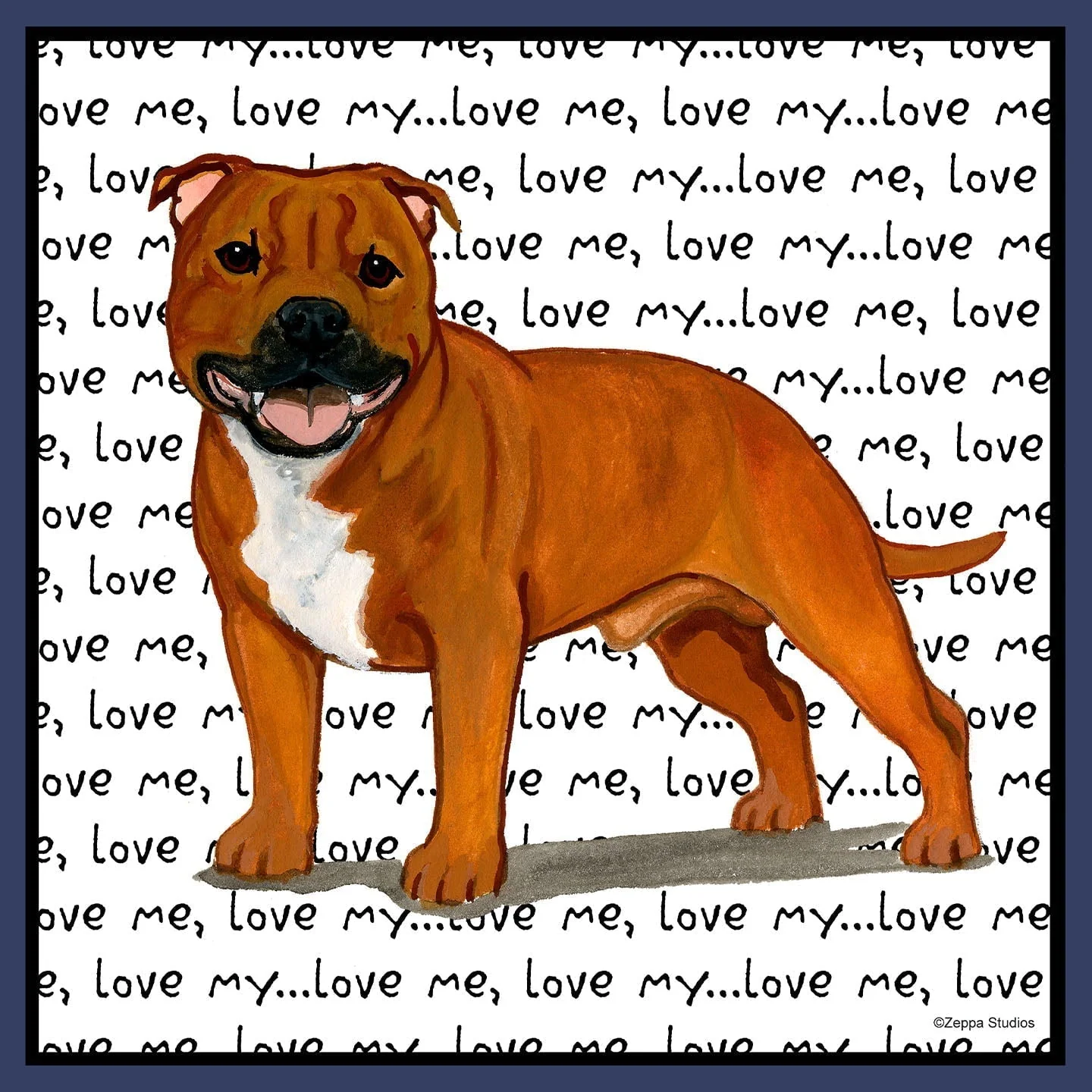 Red Staffordshire Bull Terrier Love Text - Adult Unisex Crewneck Sweatshirt - Image 2