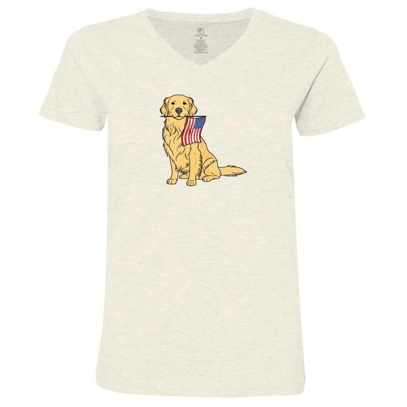 Red White and Golden - Ladies T-Shirt V-Neck - Image 3