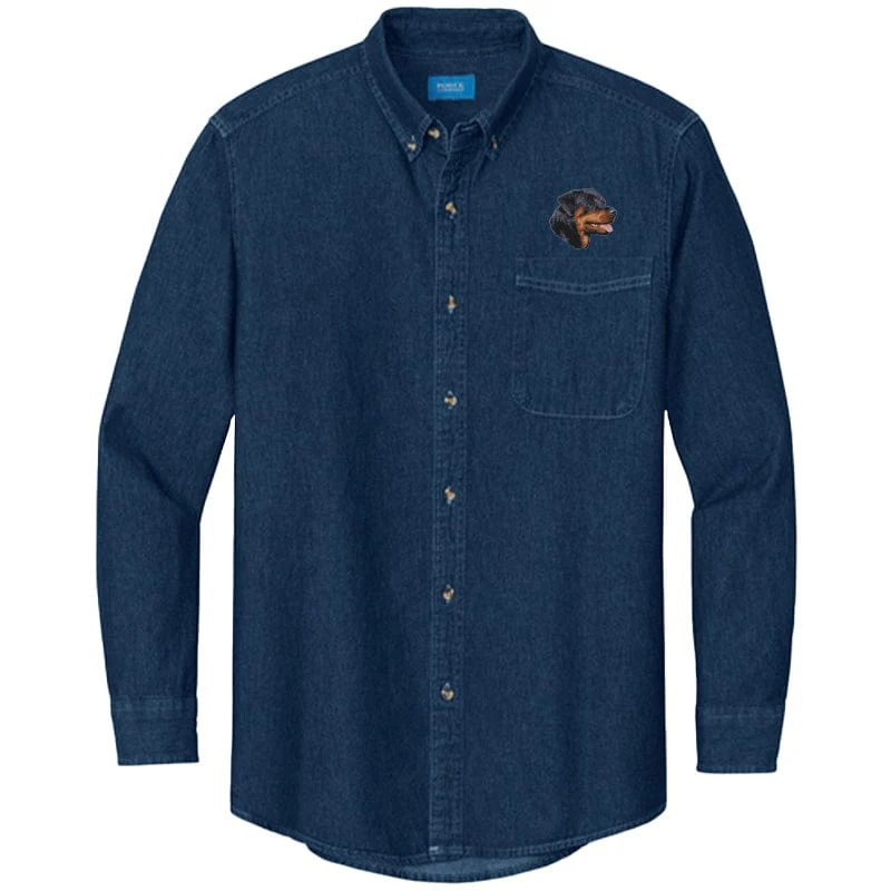 Rottweiler Embroidered Men's Denim Shirt - Image 3