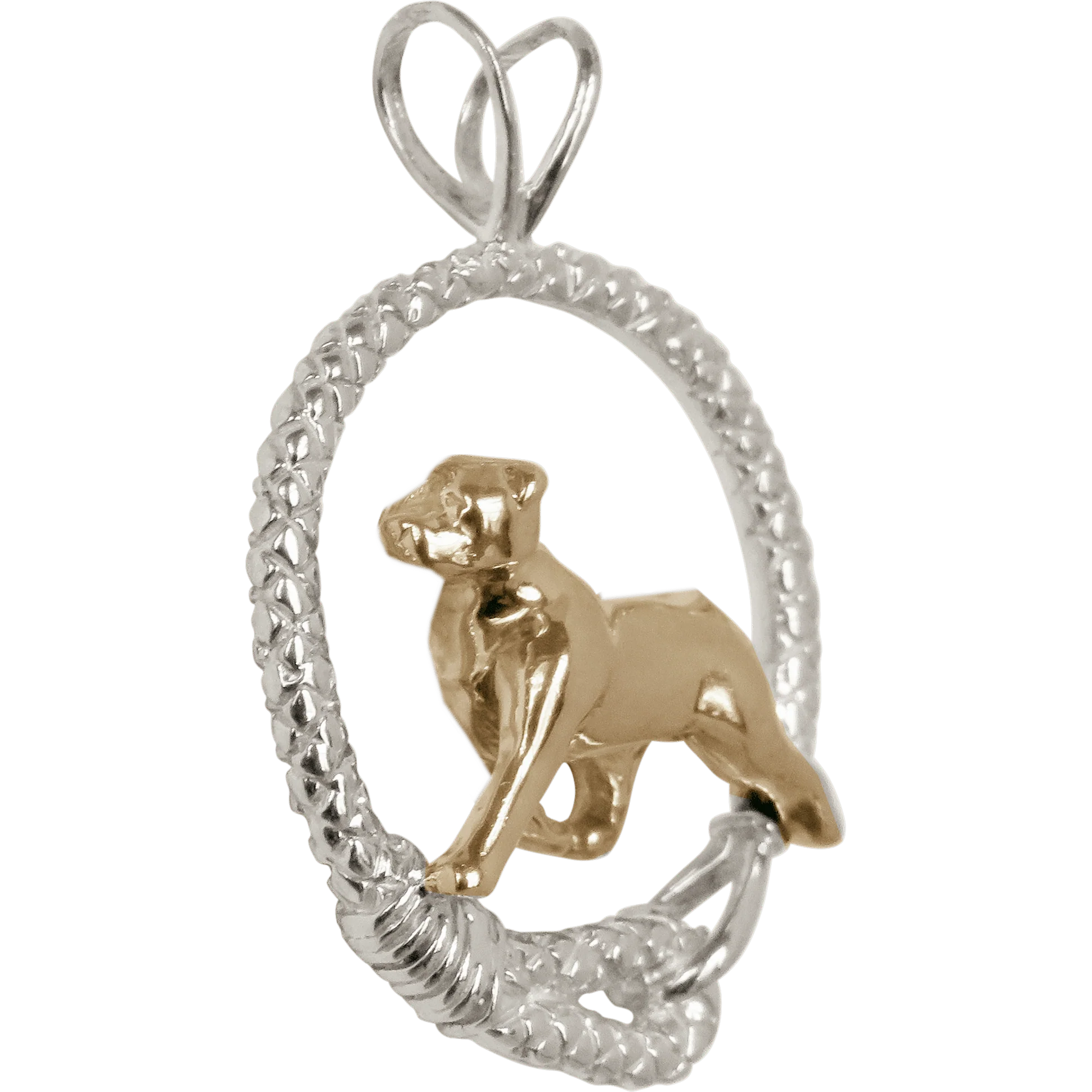 Solid 14K Gold Rottweiler in Sterling Silver Leash Pendant - Image 2
