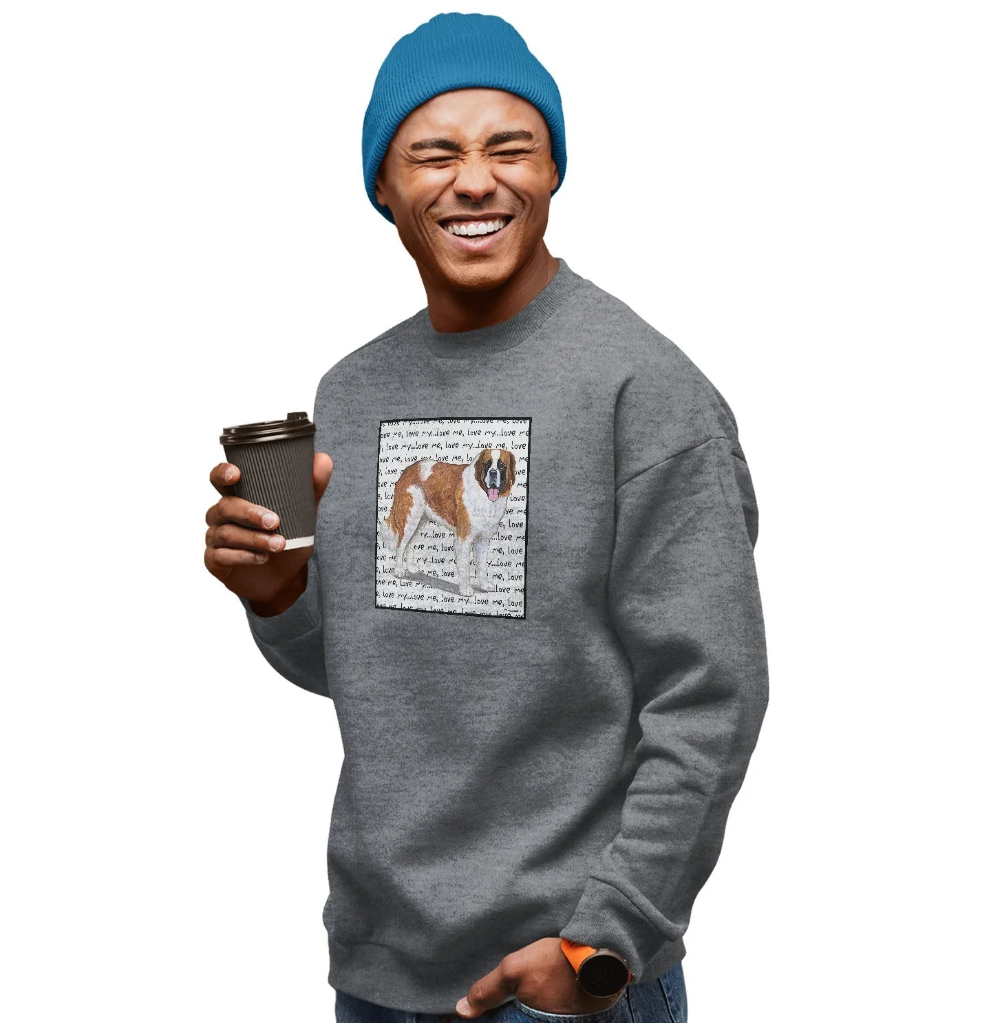Saint Bernard Love Text - Adult Unisex Crewneck Sweatshirt - Image 3