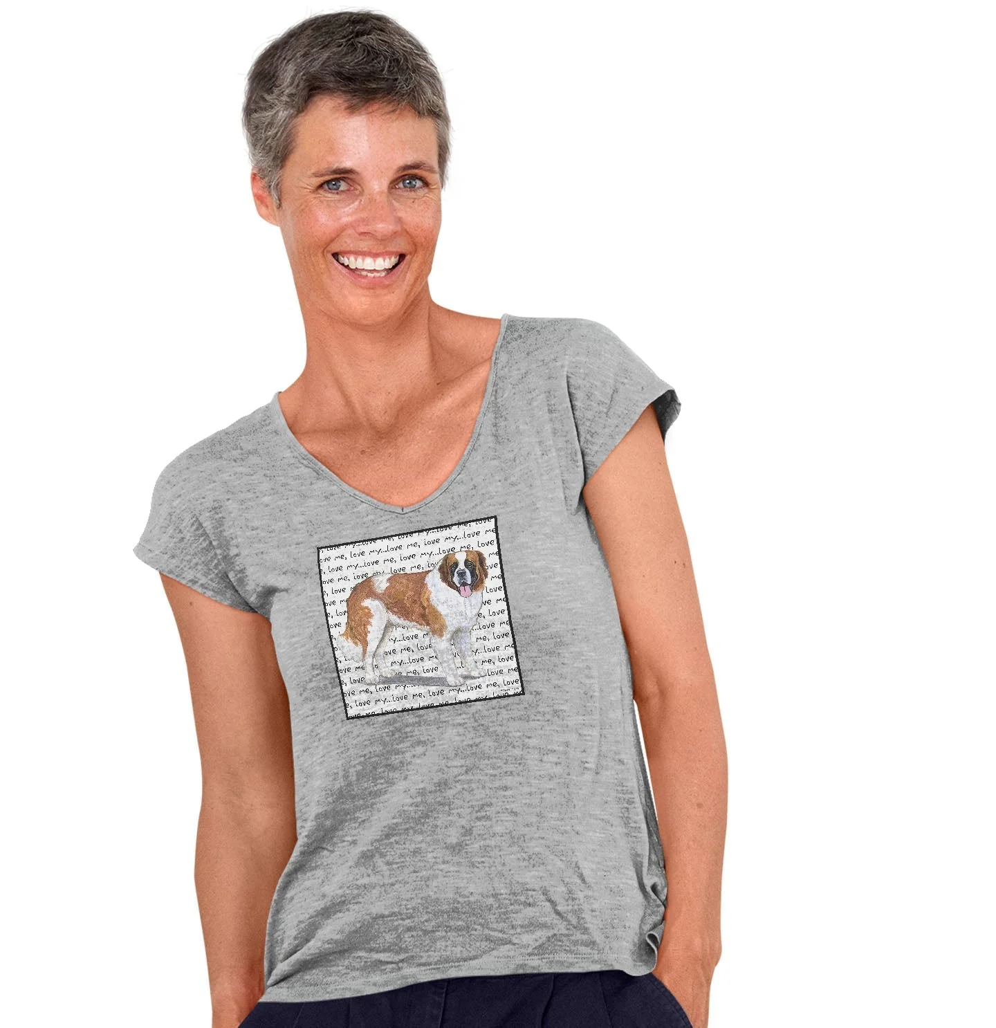 Saint Bernard Love Text - Women's V-Neck T-Shirt - Image 3