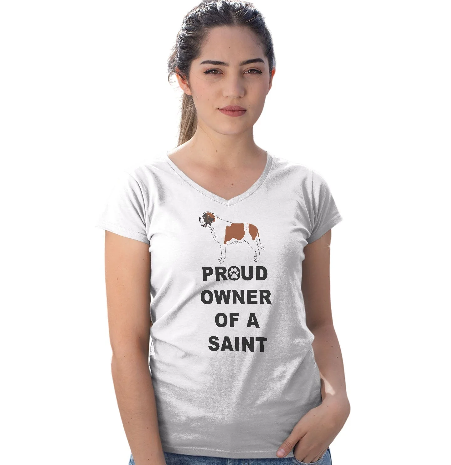 Saint Bernard Proud Owner - Women's V-Neck T-Shirt - Image 3