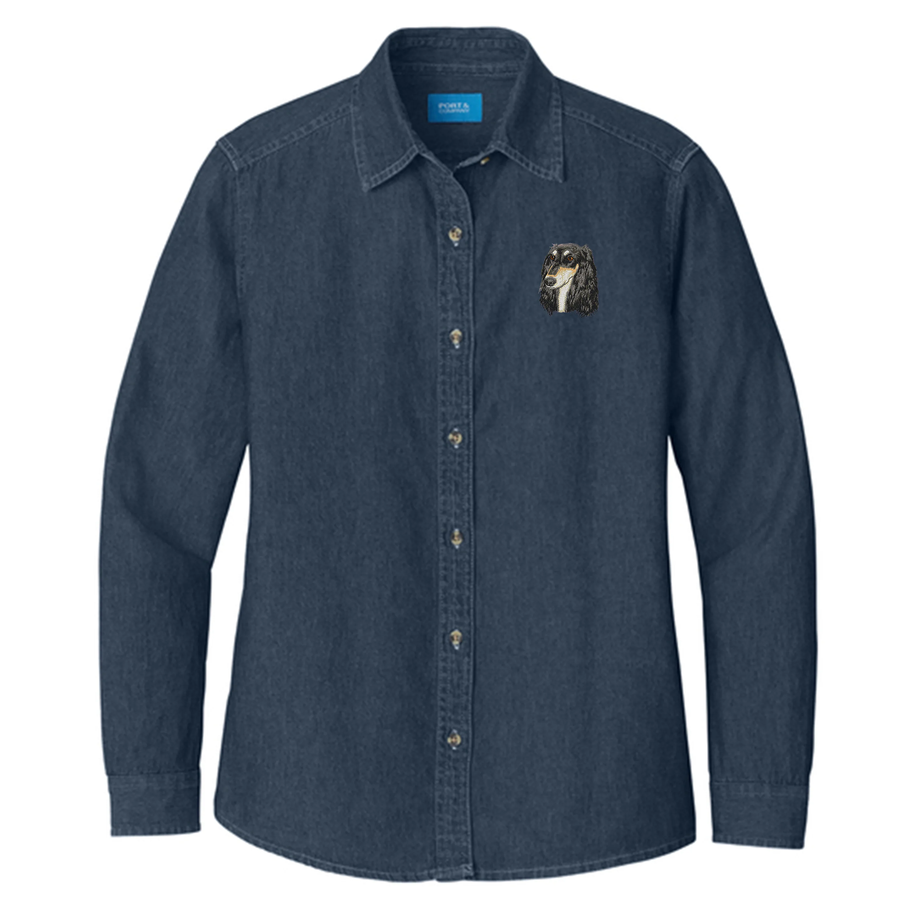 Saluki Embroidered Women's Denim Shirt - Image 3