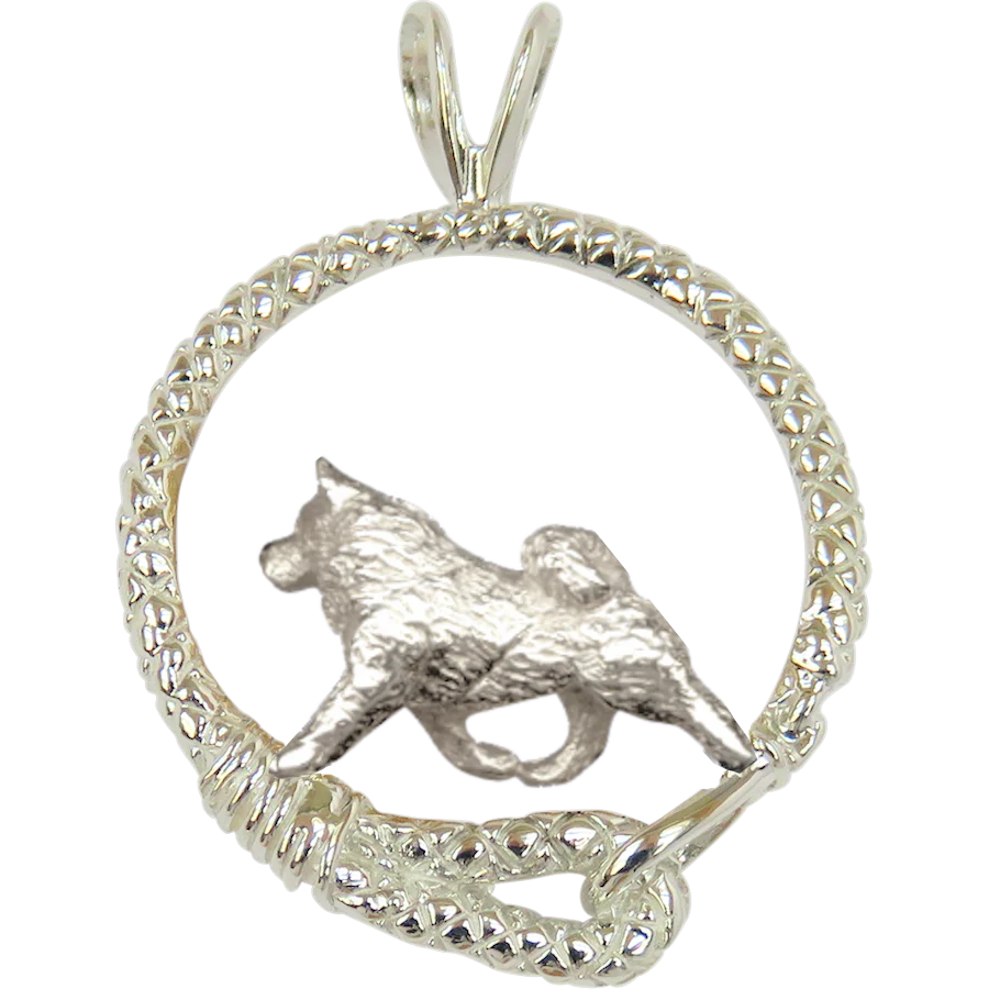 Samoyed in Solid Sterling Silver Leash Pendant