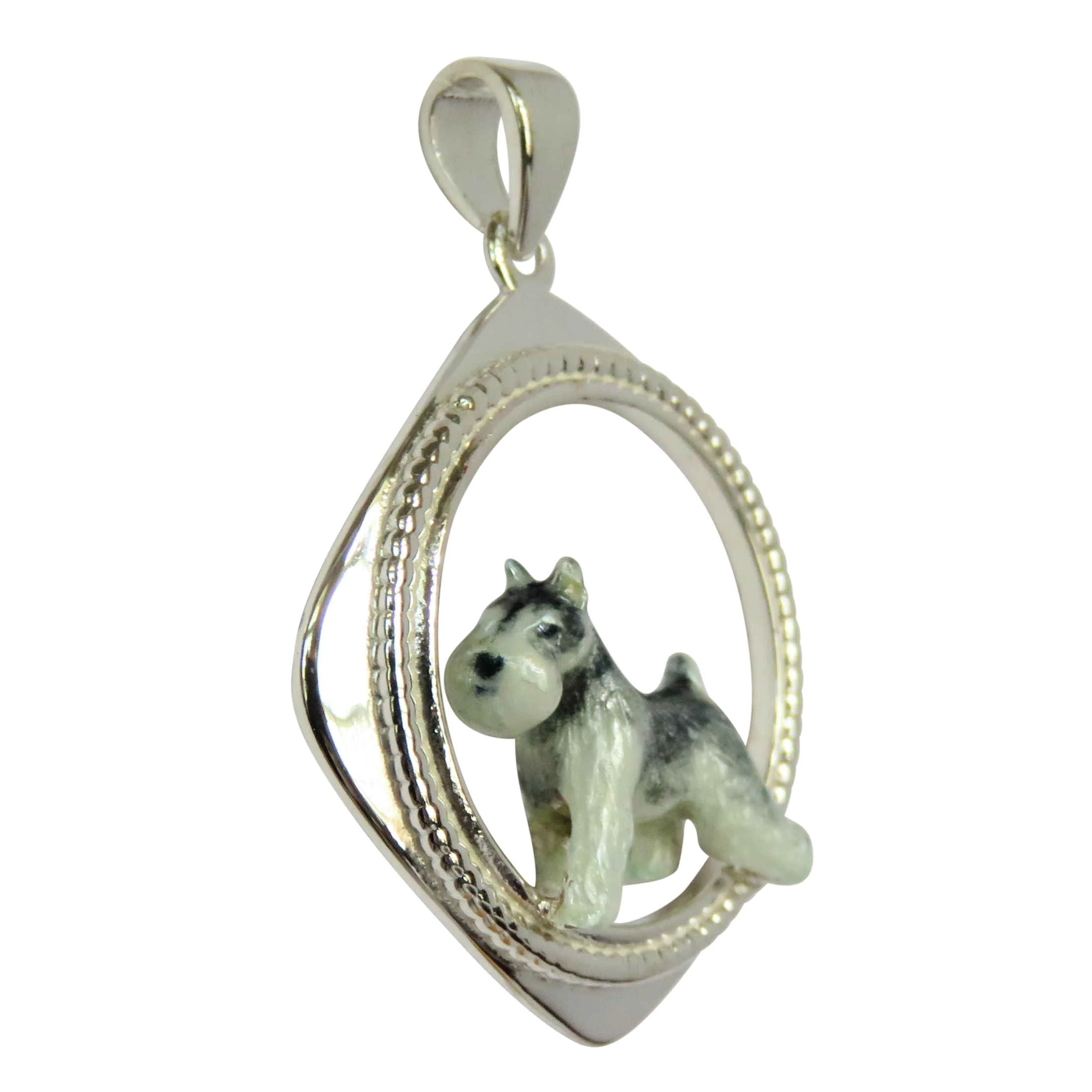 Schnauzer in Sterling Silver Rhombus Frame Pendant Custom Enamel - Image 2