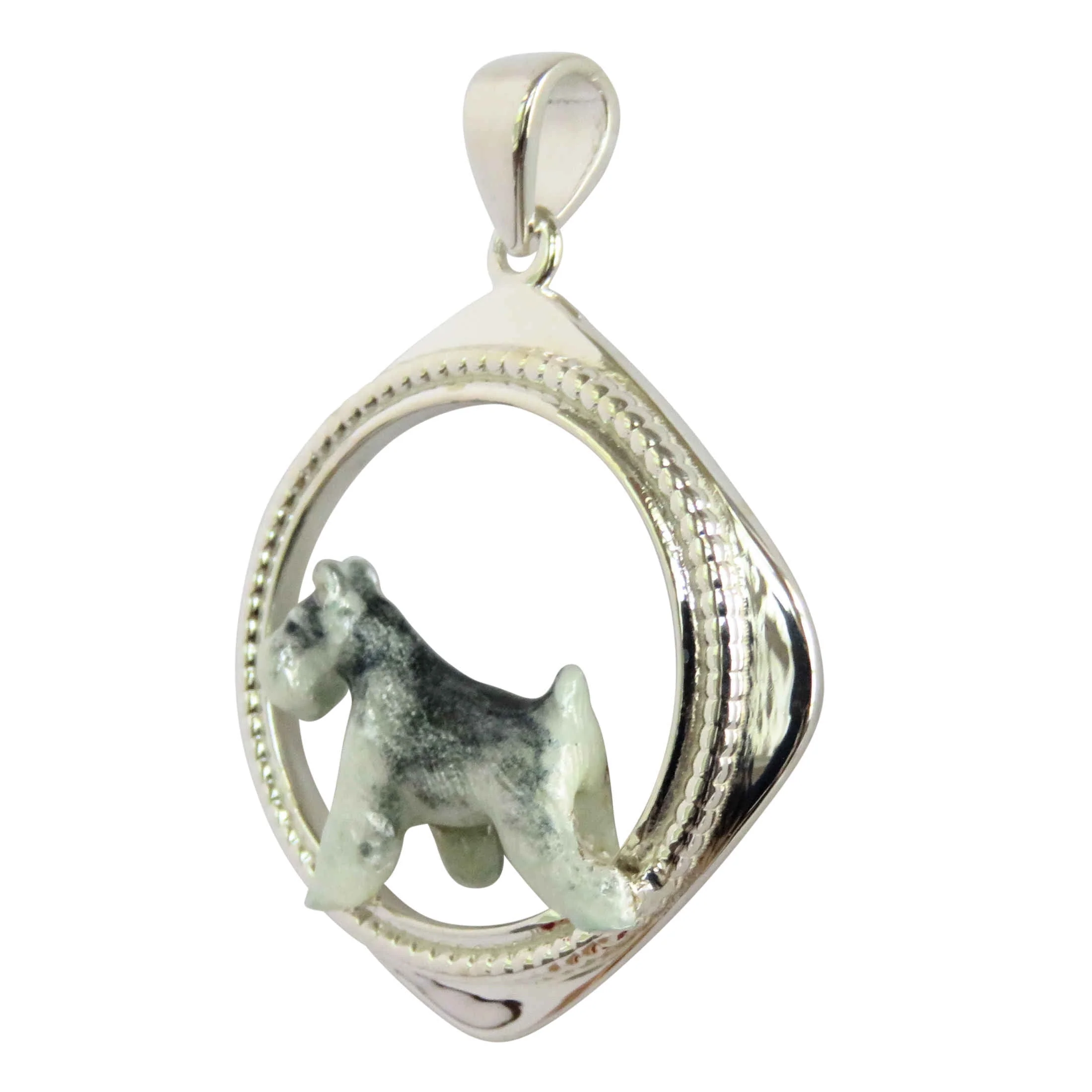 Schnauzer in Sterling Silver Rhombus Frame Pendant Custom Enamel - Image 3