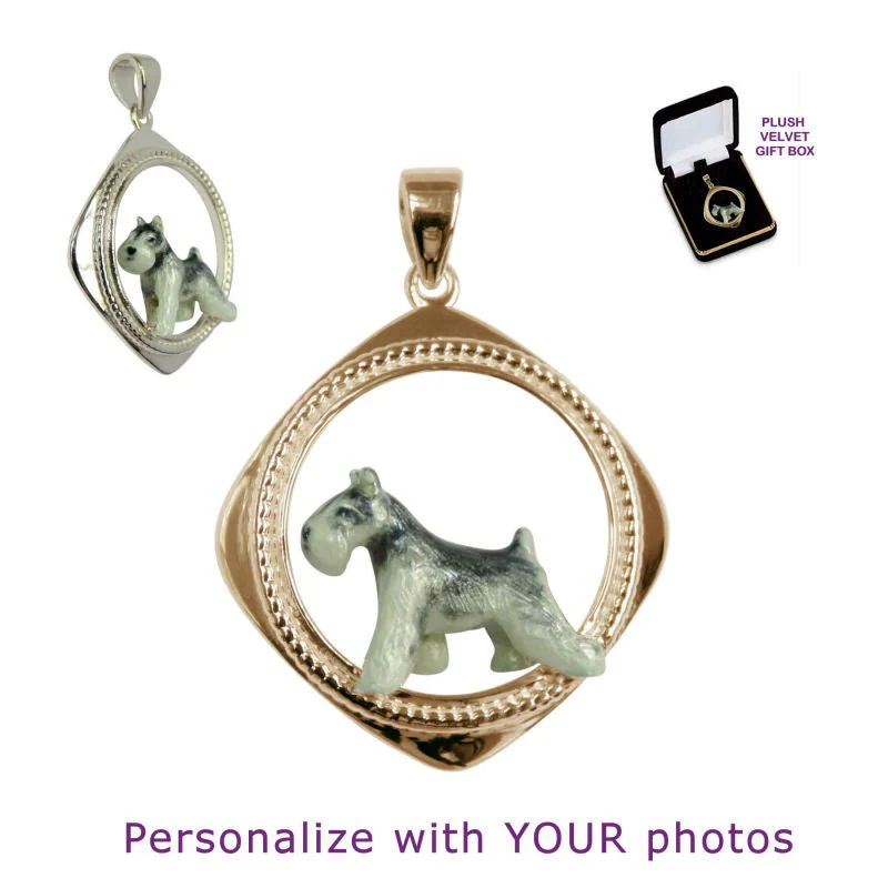 Schnauzer in Sterling Silver Rhombus Frame Pendant Custom Enamel - Image 4