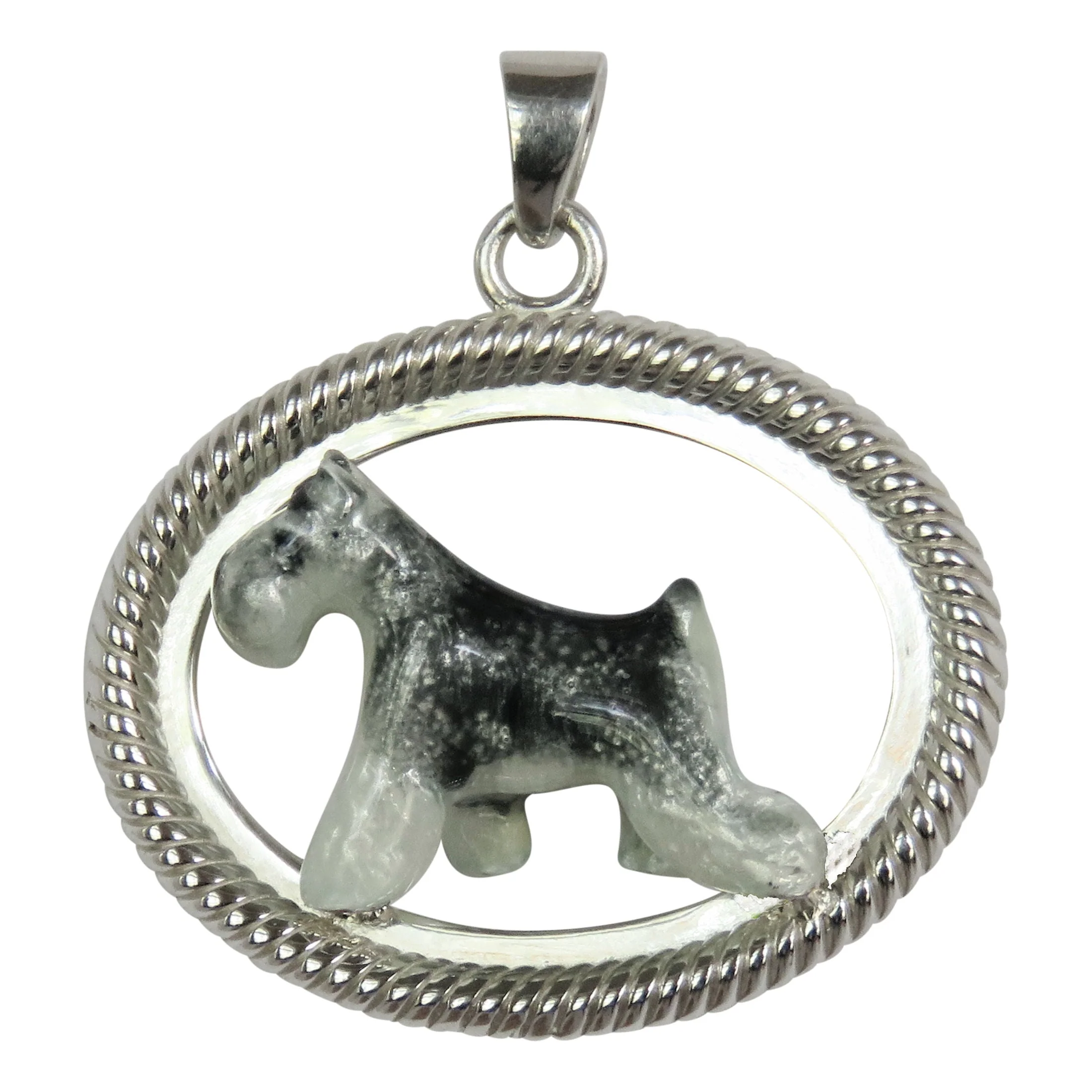Schnauzer in Sterling Silver Braided Oval Pendant Custom Enamel