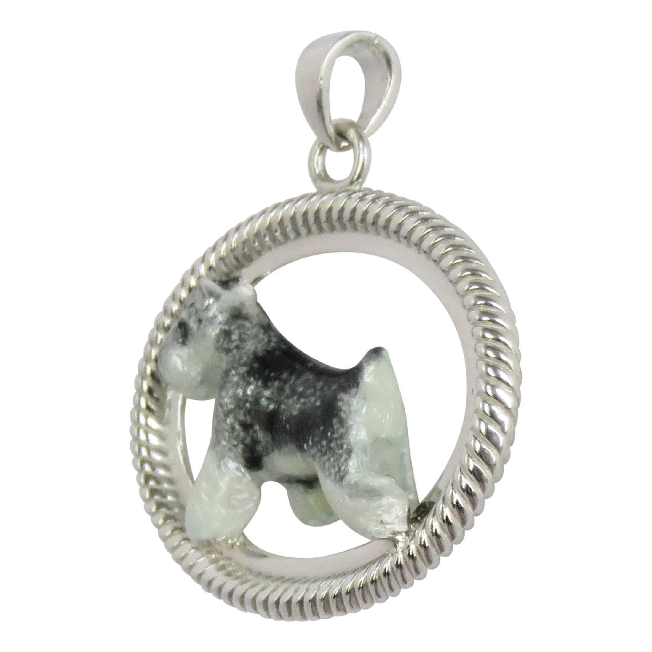 Schnauzer in Sterling Silver Braided Oval Pendant Custom Enamel - Image 3