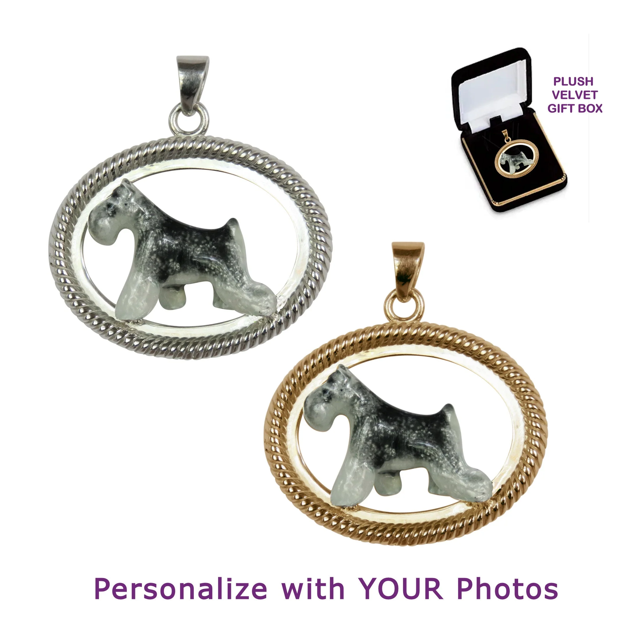 Schnauzer in Sterling Silver Braided Oval Pendant Custom Enamel - Image 4