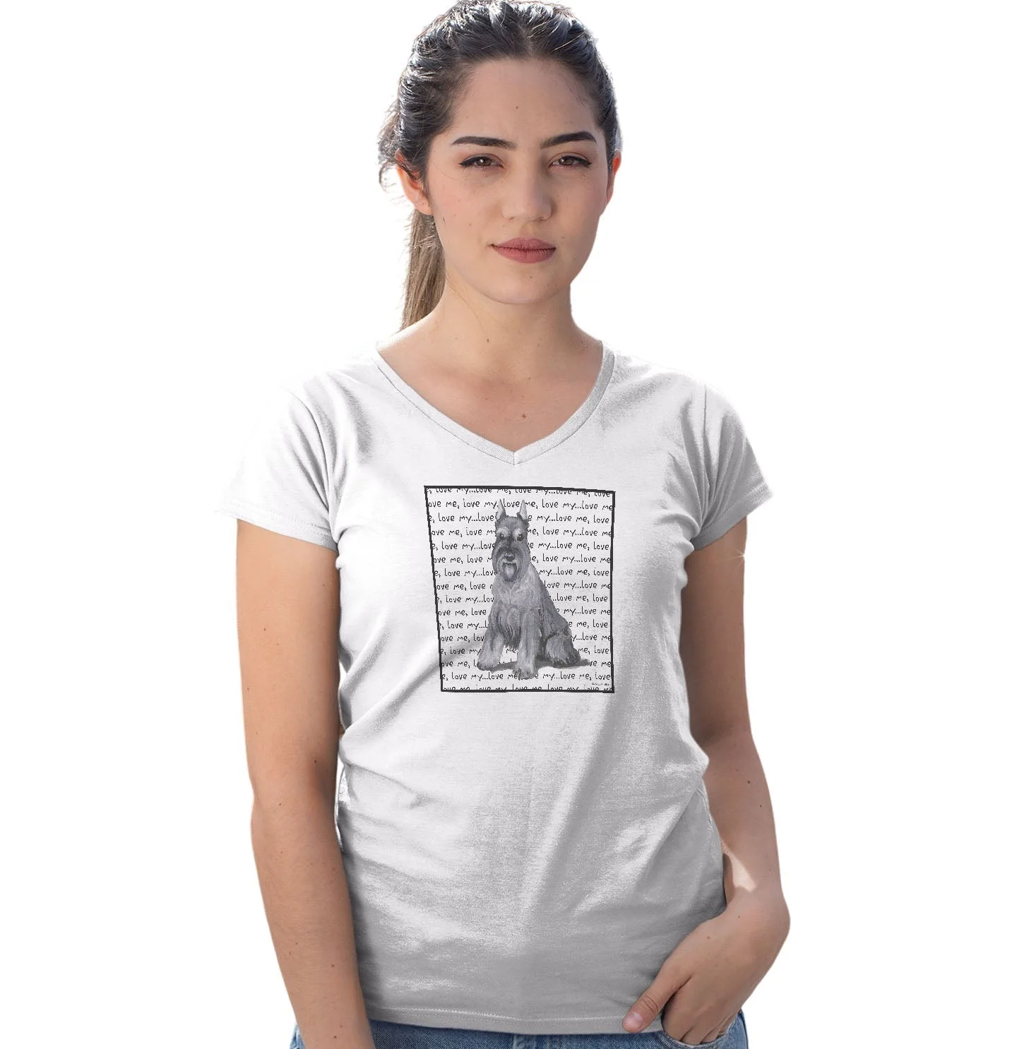 Schnauzer Love Text - Women's V-Neck T-Shirt - Image 3