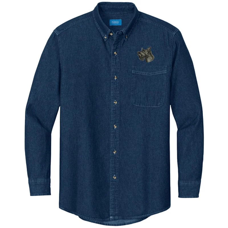 Scottish Terrier Embroidered Men's Denim Shirt - Image 3