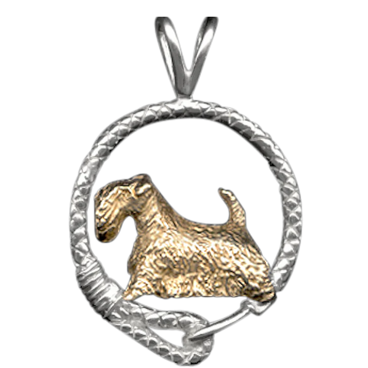 Solid 14K Gold Sealyham Terrier in Sterling Silver Leash Pendant