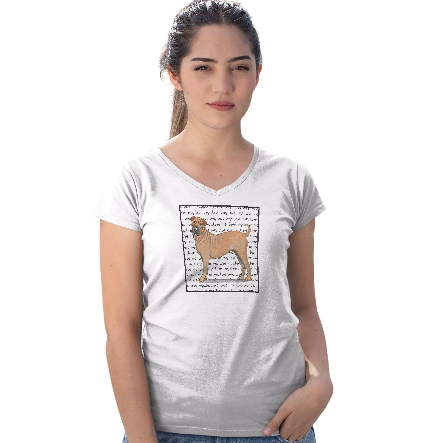 Chinese Shar-Pei Love Text - Women's V-Neck T-Shirt - Image 3
