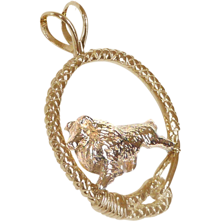 Solid 14K Gold Shetland Sheepdog Leash Pendant - Image 2