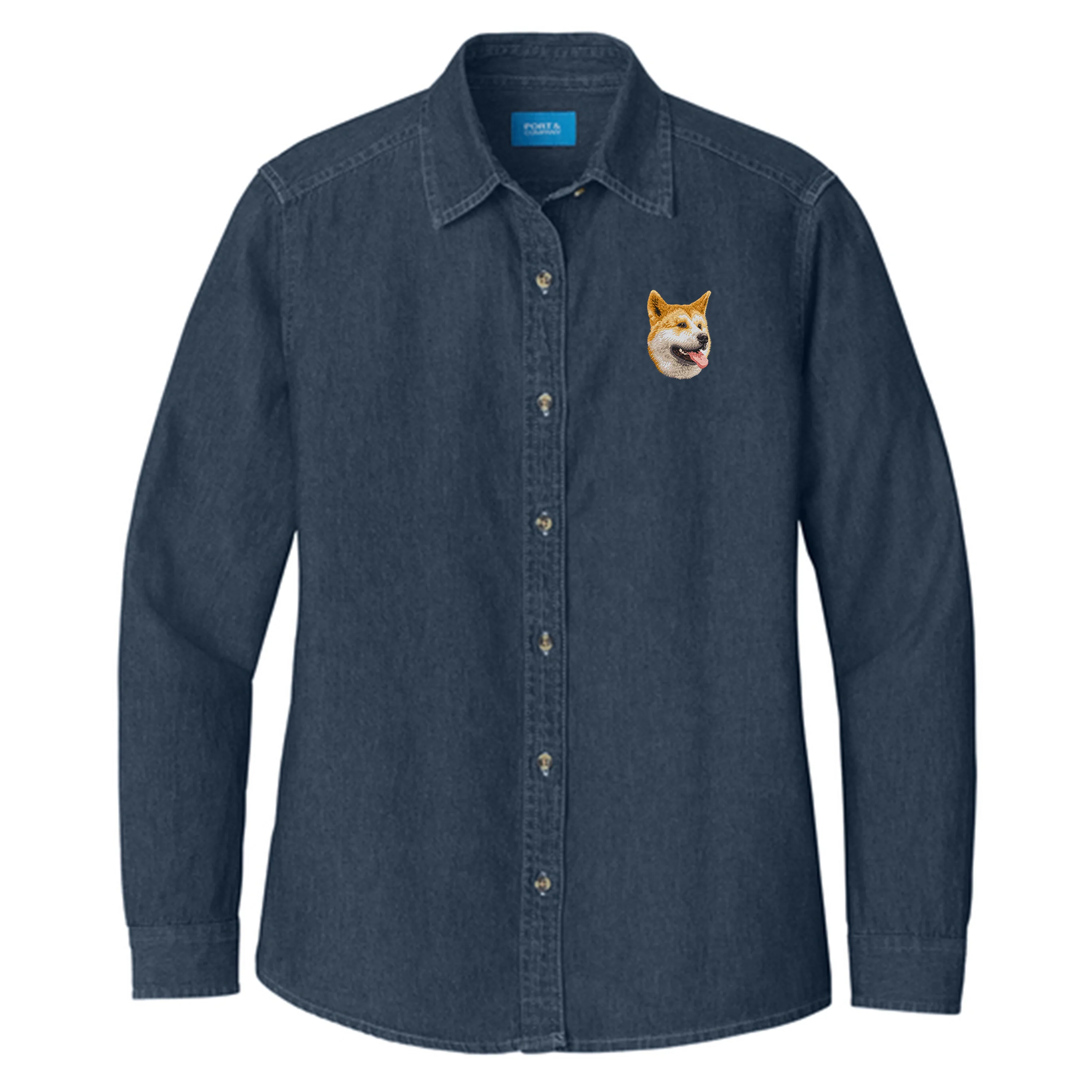 Shiba Inu Embroidered Women's Denim Shirt - Image 5