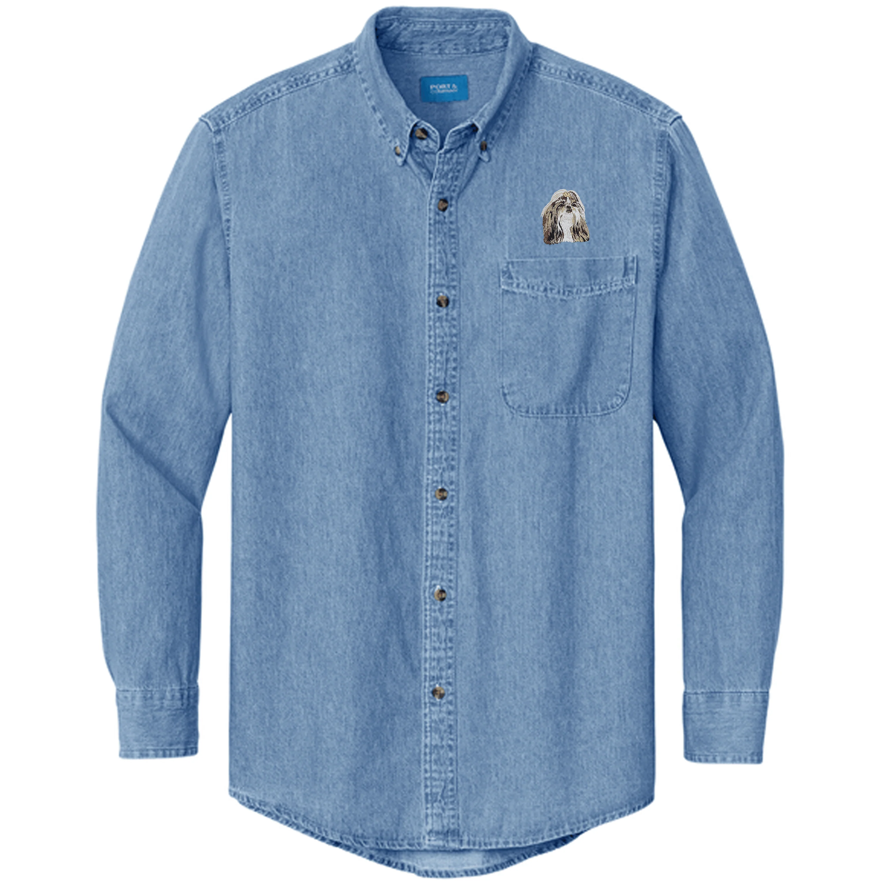 Shih Tzu Embroidered Men's Denim Shirt