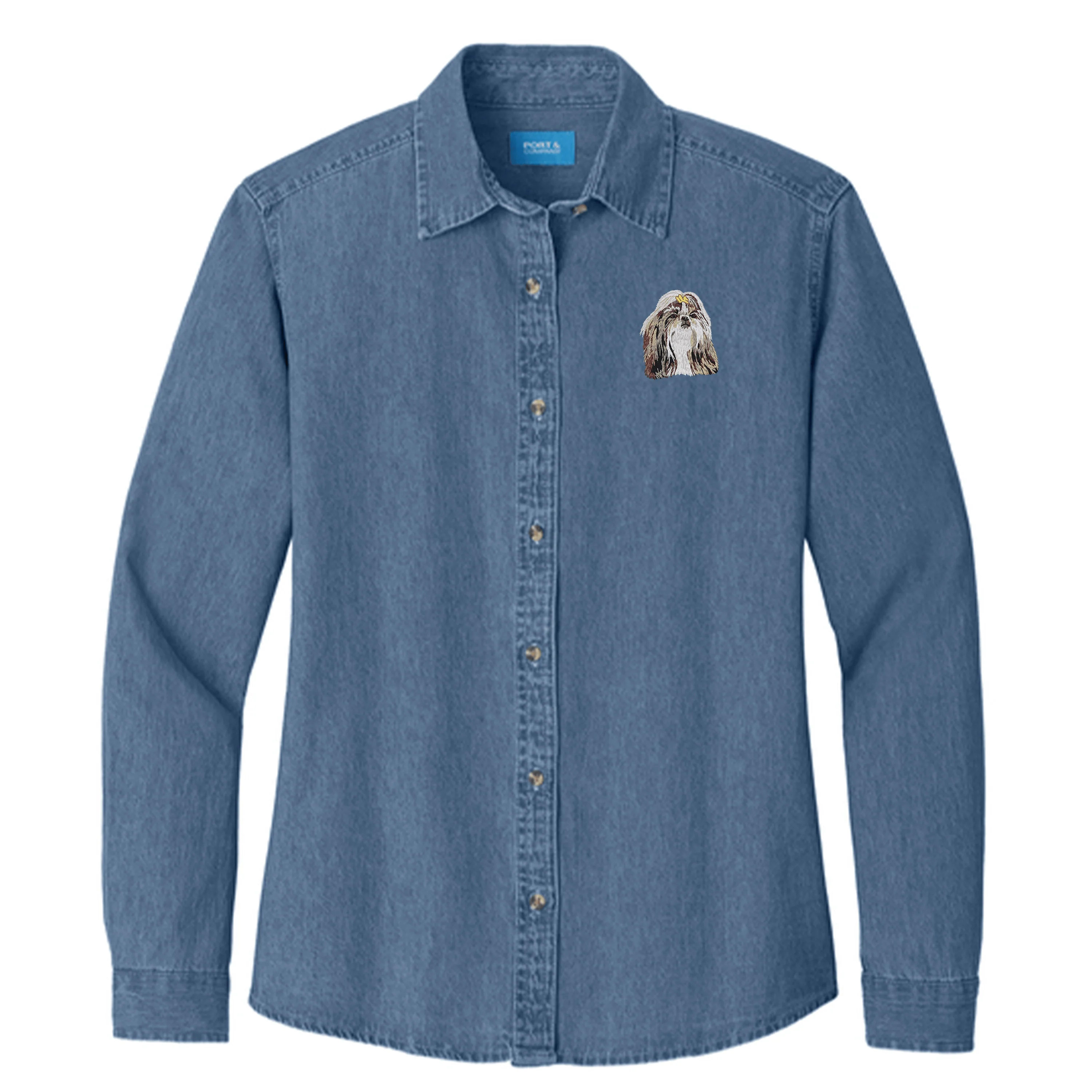 Shih Tzu Embroidered Women's Denim Shirt