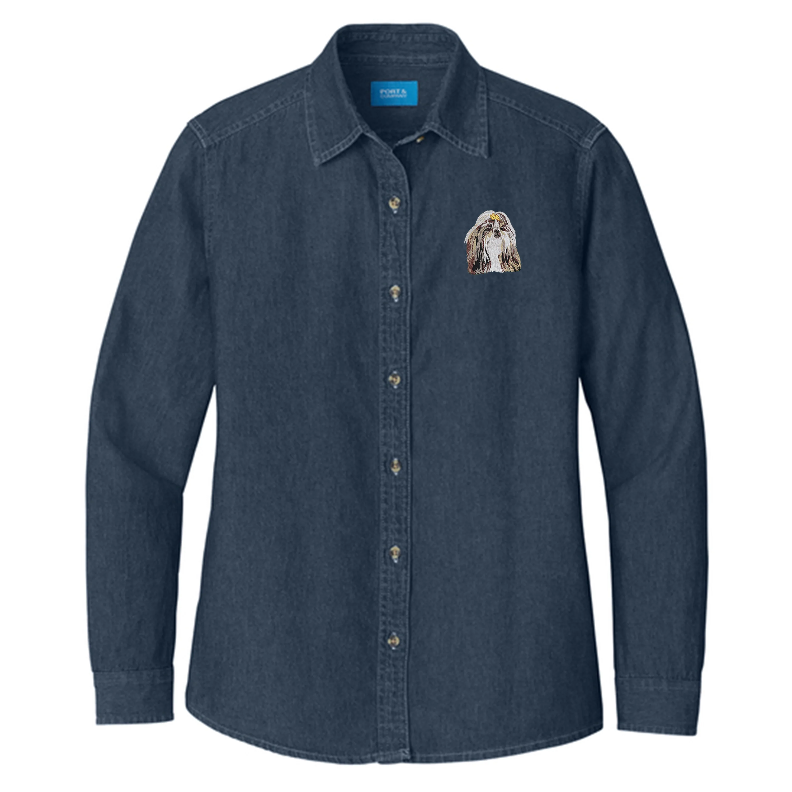 Shih Tzu Embroidered Women's Denim Shirt - Image 3