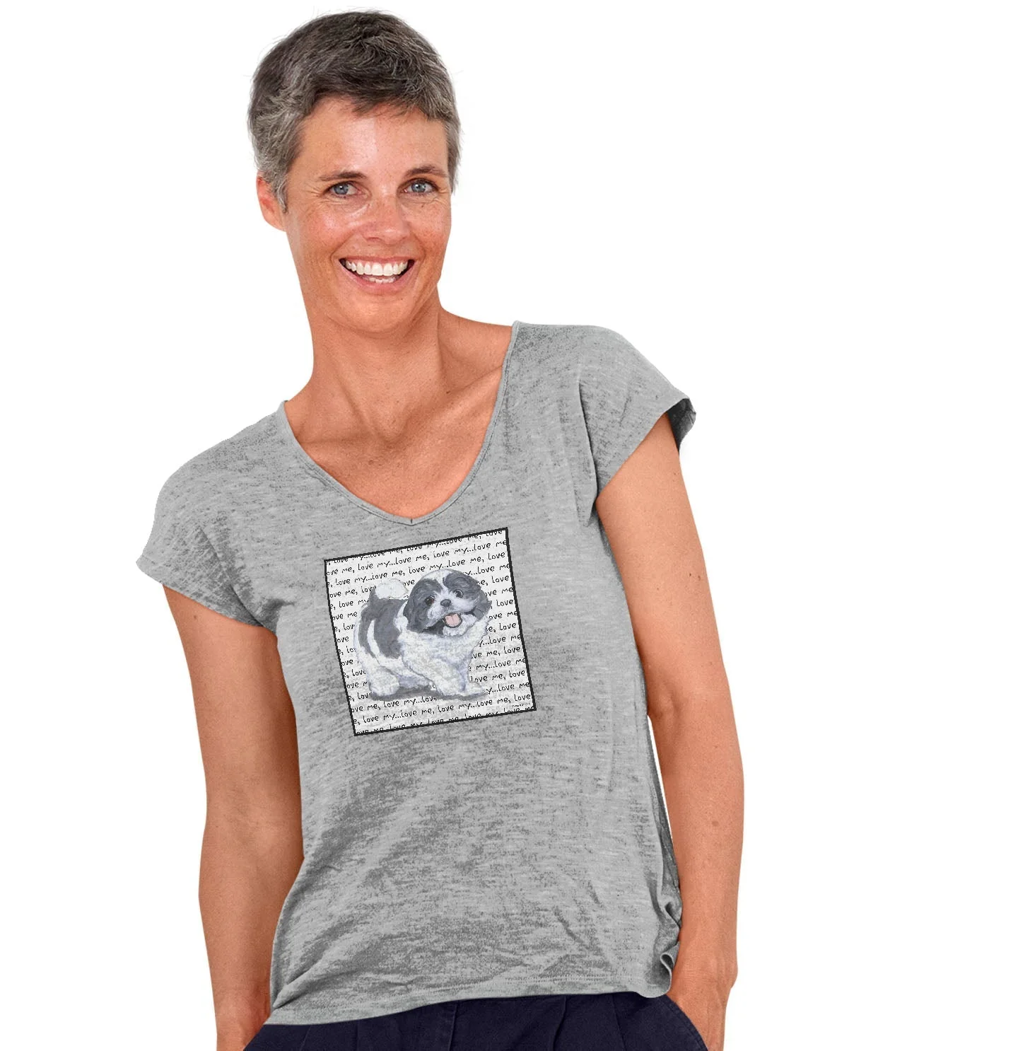 Shih Tzu Love Text - Women's V-Neck T-Shirt - Image 3