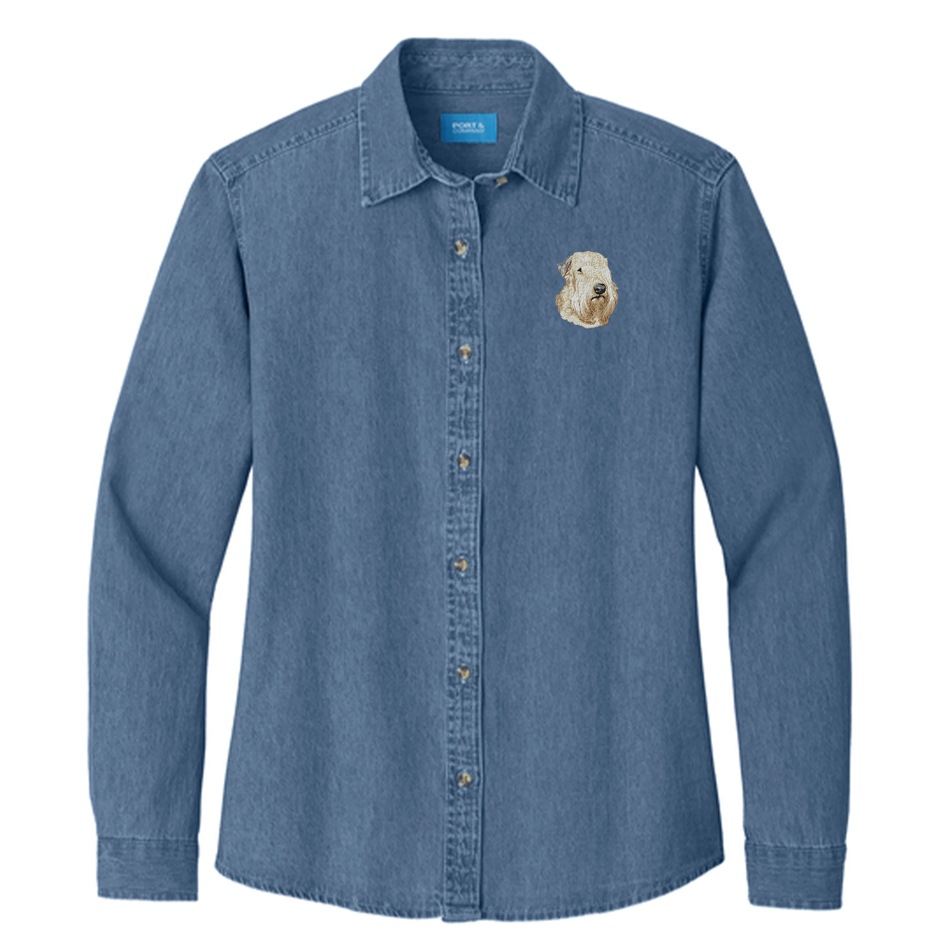 Soft Coated Wheaten Terrier Embroidered Women's Denim Shirt