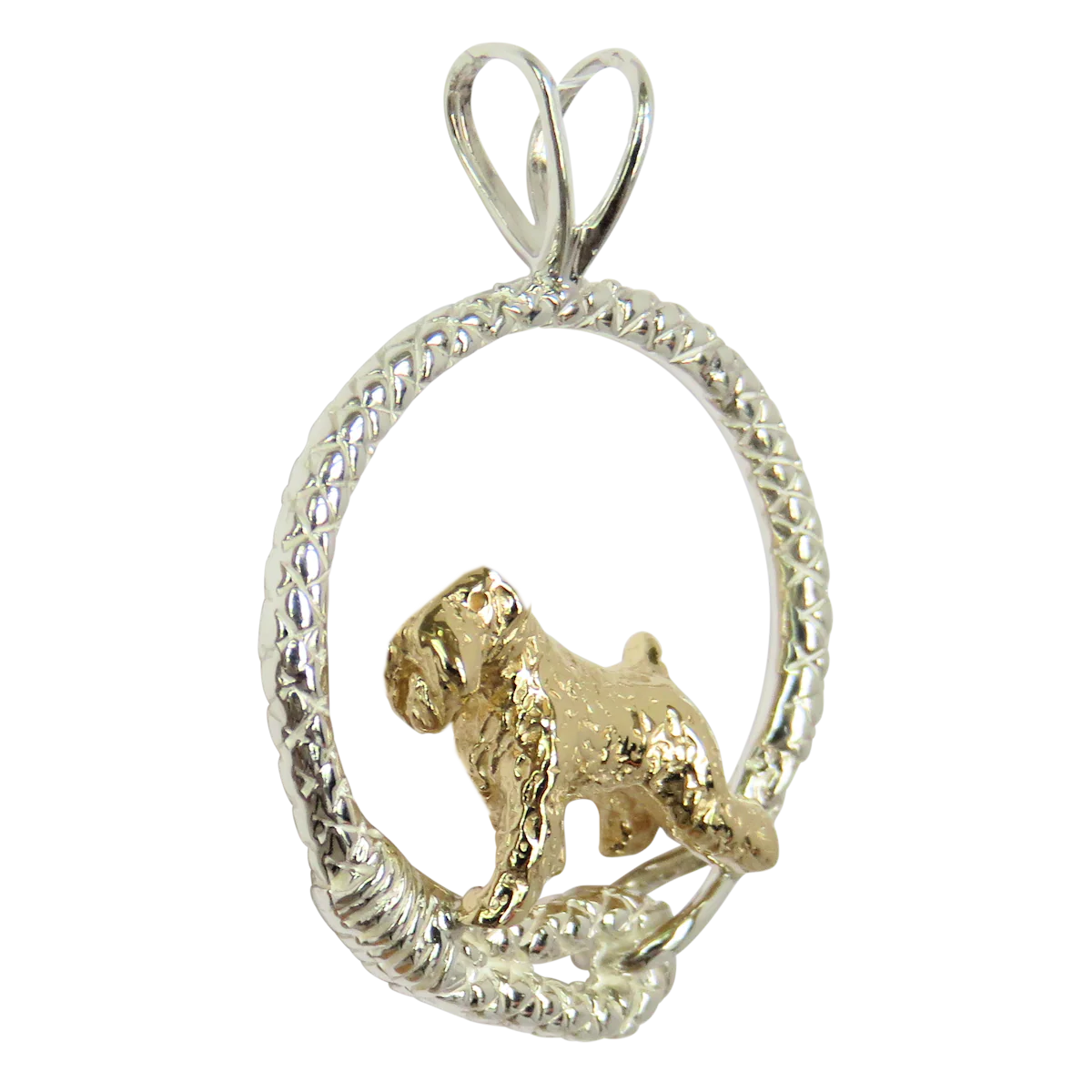 Solid 14K Gold Soft Coated Wheaten Terrier in Sterling Silver Leash Pendant - Image 2