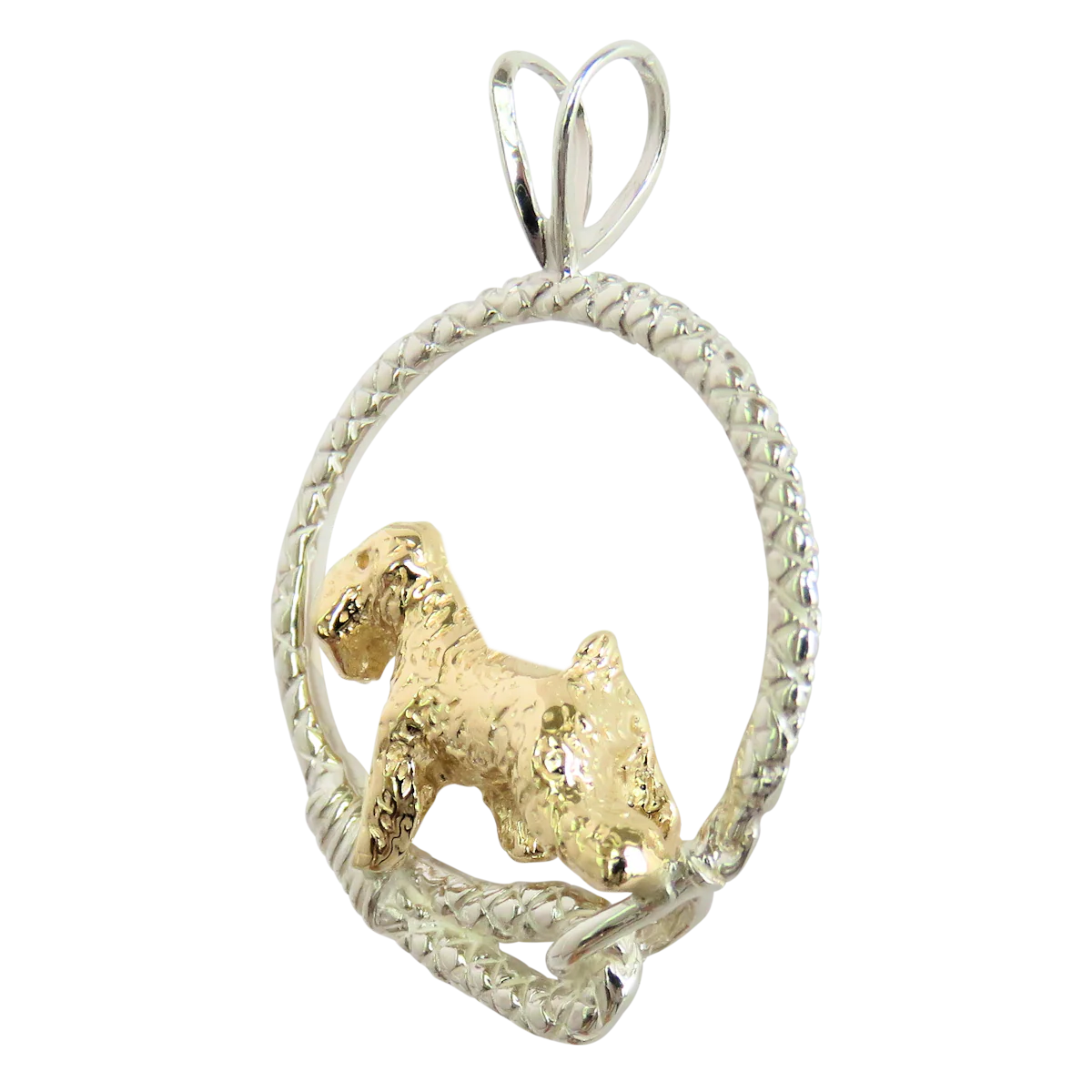 Solid 14K Gold Soft Coated Wheaten Terrier in Sterling Silver Leash Pendant - Image 3