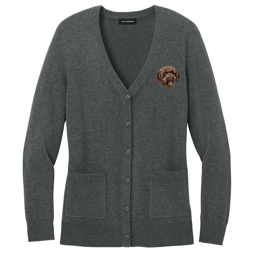 Spanish Water Dog Embroidered Button-Up Cardigan Sweater