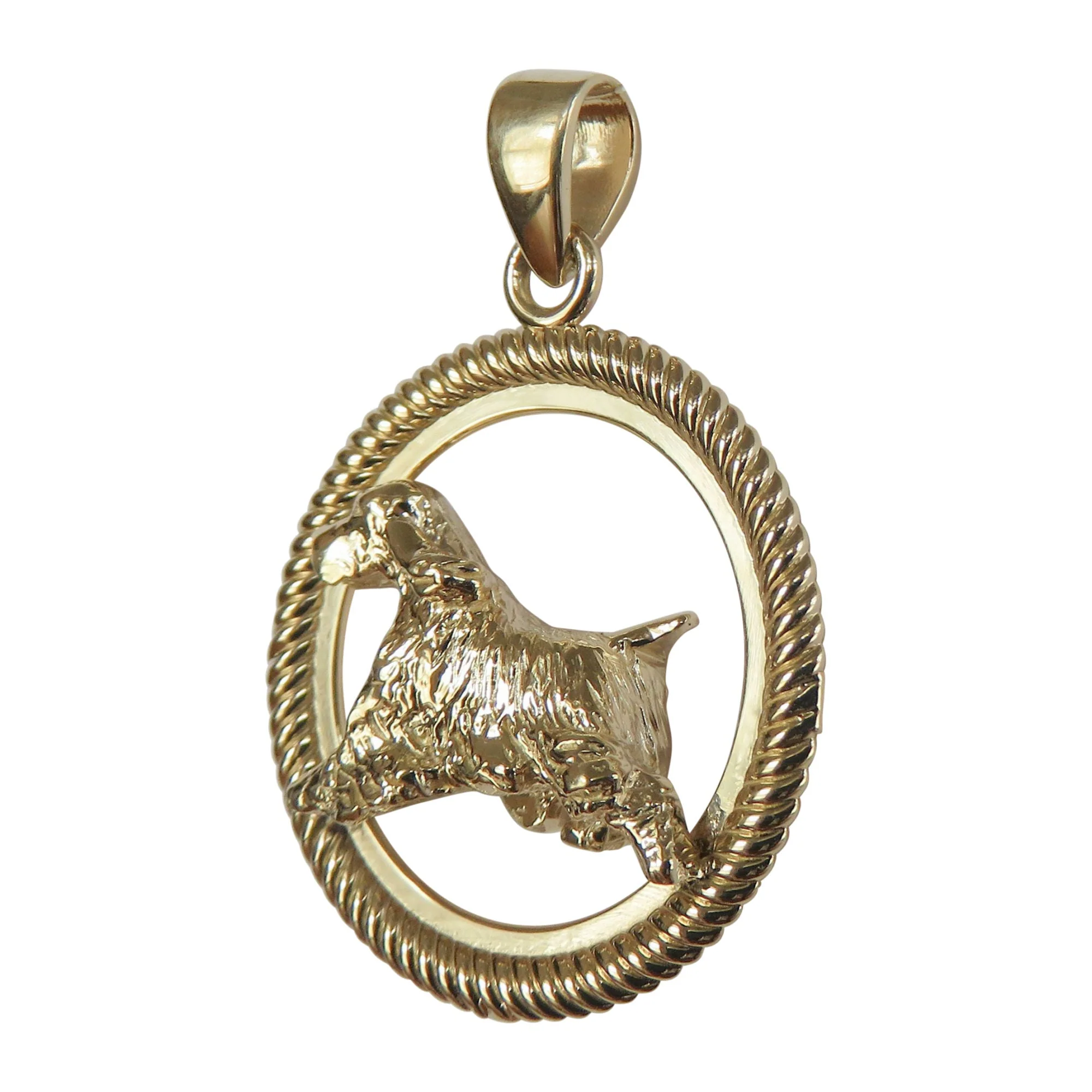 Springer Spaniel in 14K Gold Braided Circle Pendant - Image 2