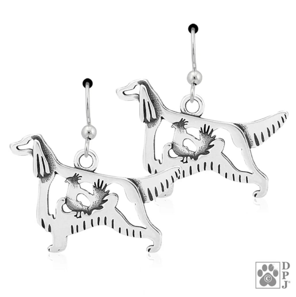 Sterling Silver Irish Setter Earrings w/Quail