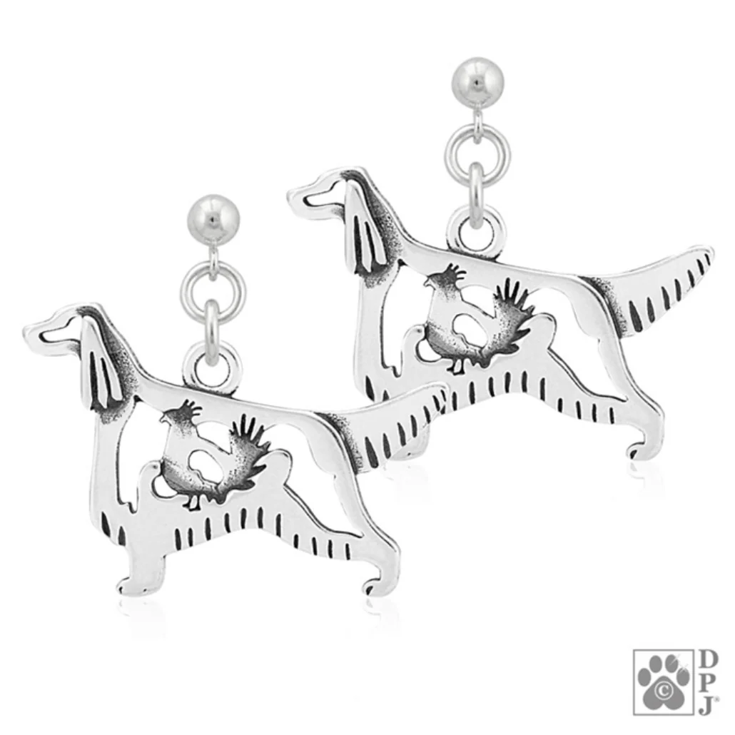 Sterling Silver Irish Setter Earrings w/Quail - Image 2
