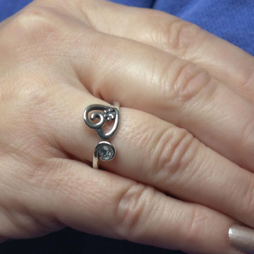 Sterling Silver Pawer of Love Adjustable Ring w/Crystal - Image 4