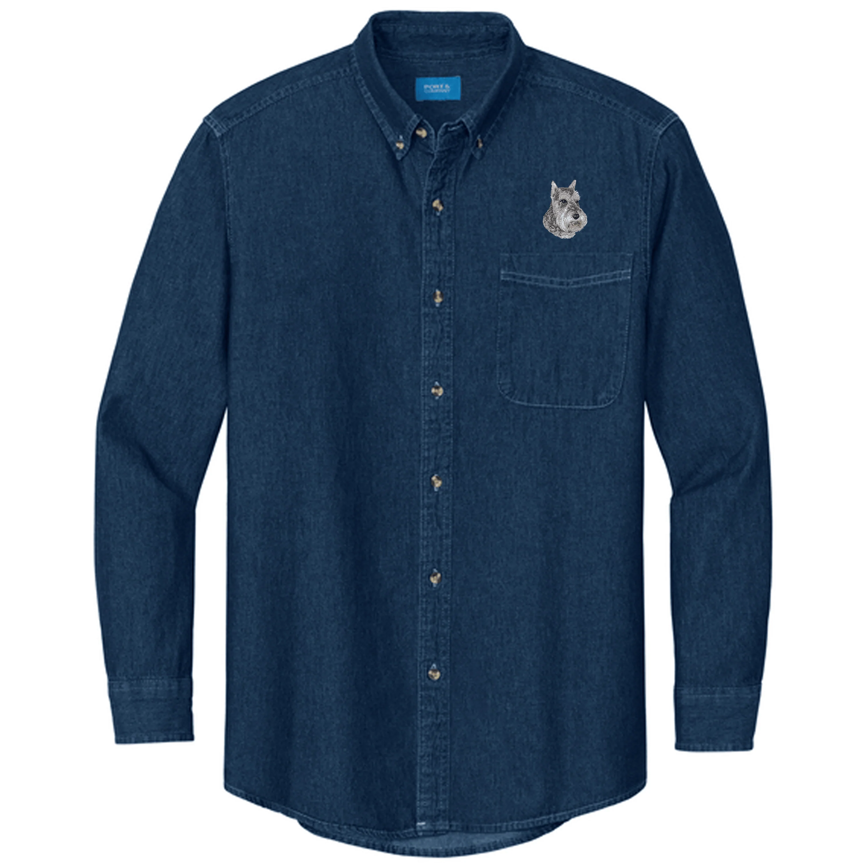 Schnauzer Embroidered Men's Denim Shirt - Image 3